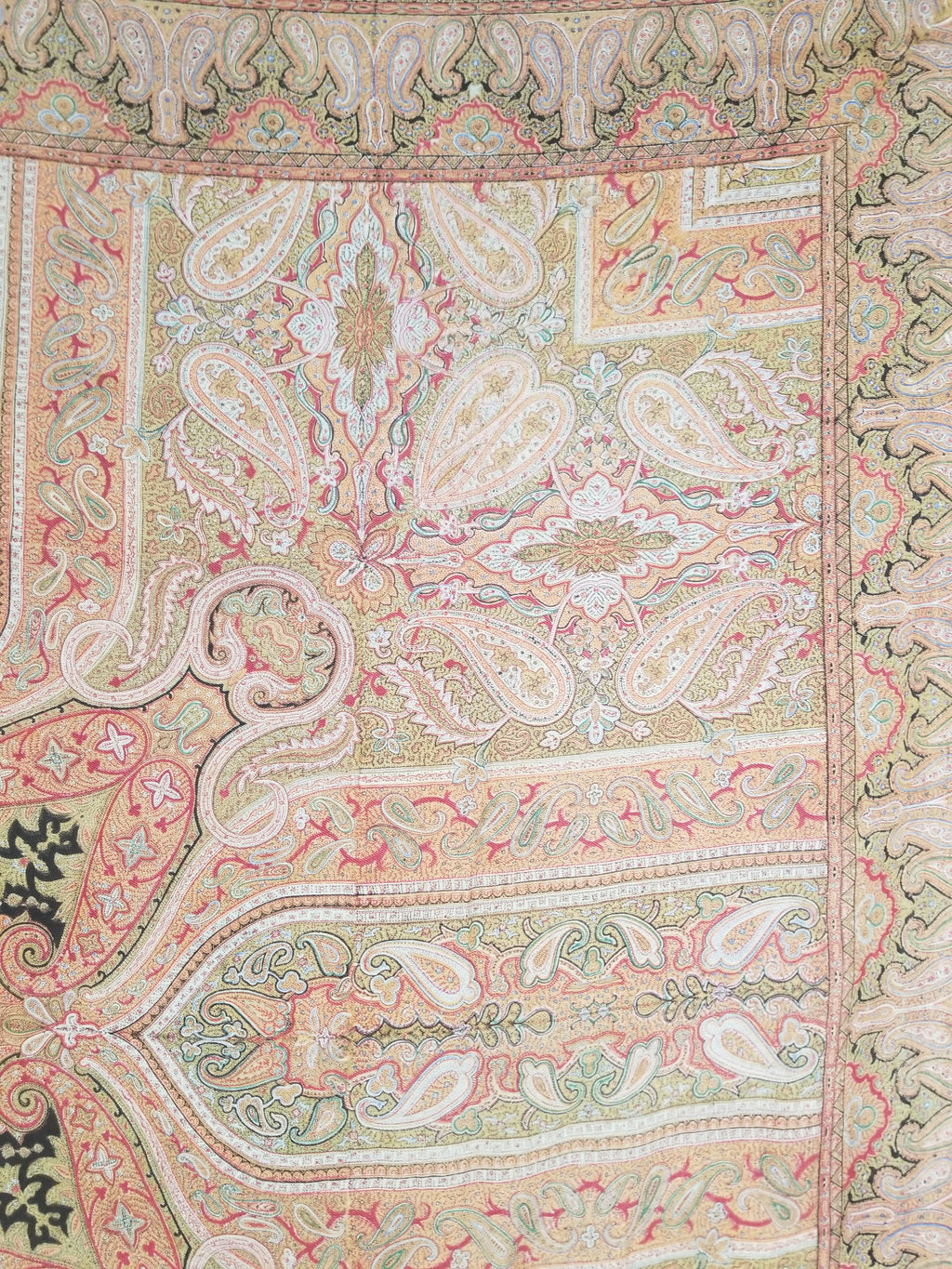 Antique Traditional Indian Paisley Woven Wool Shawl 161x158cm