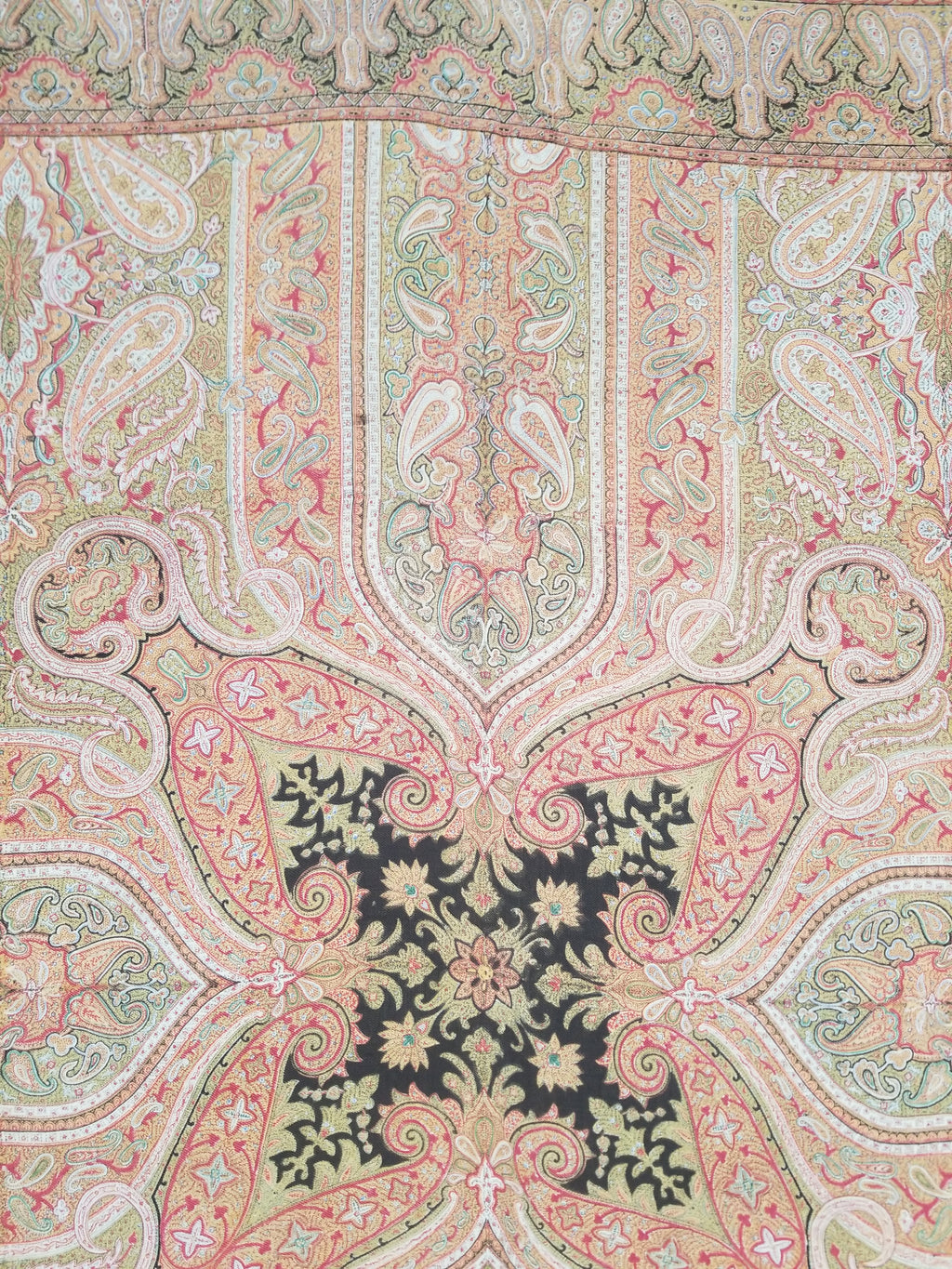Antique Traditional Indian Paisley Woven Wool Shawl 161x158cm