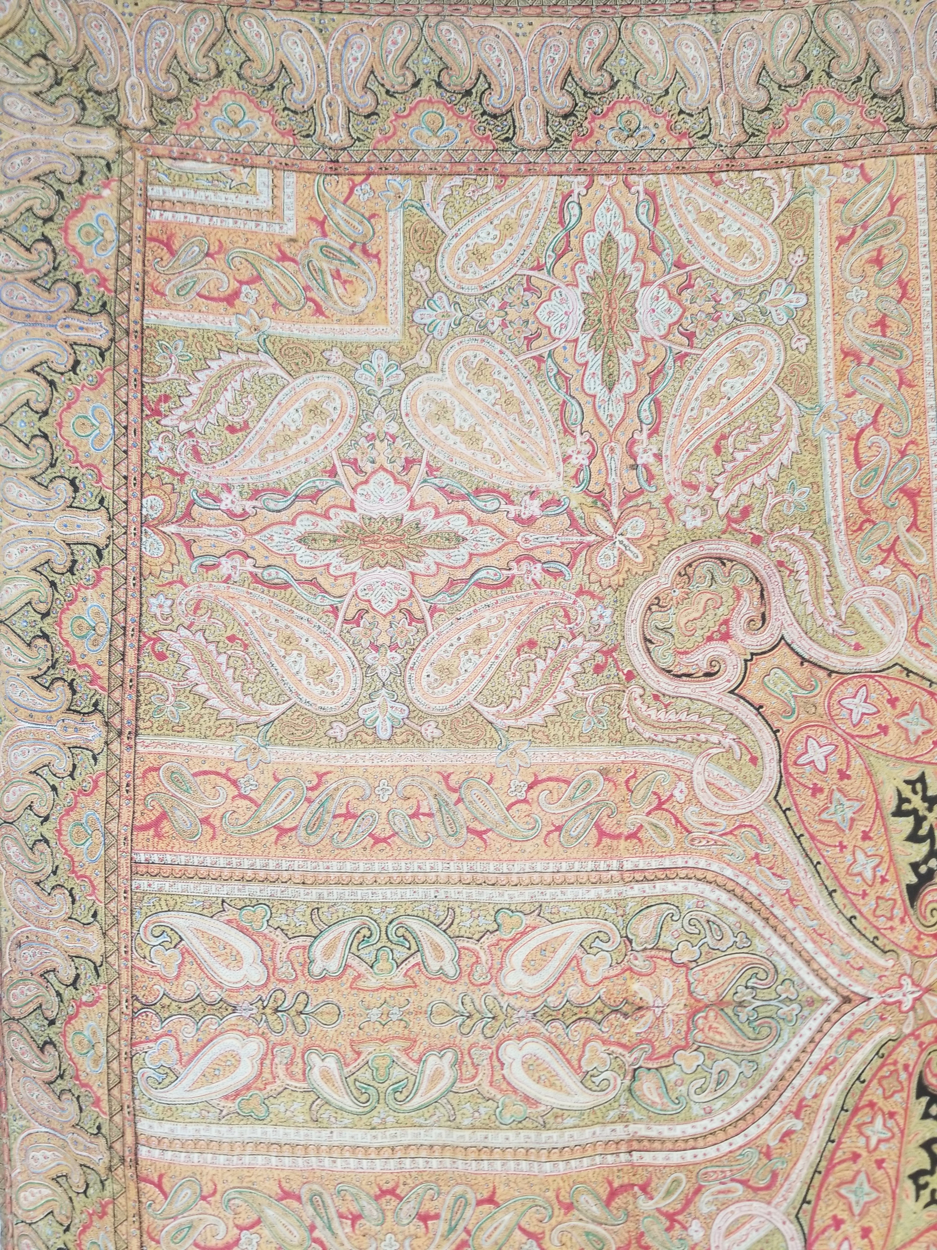 Antique Traditional Indian Paisley Woven Wool Shawl 161x158cm