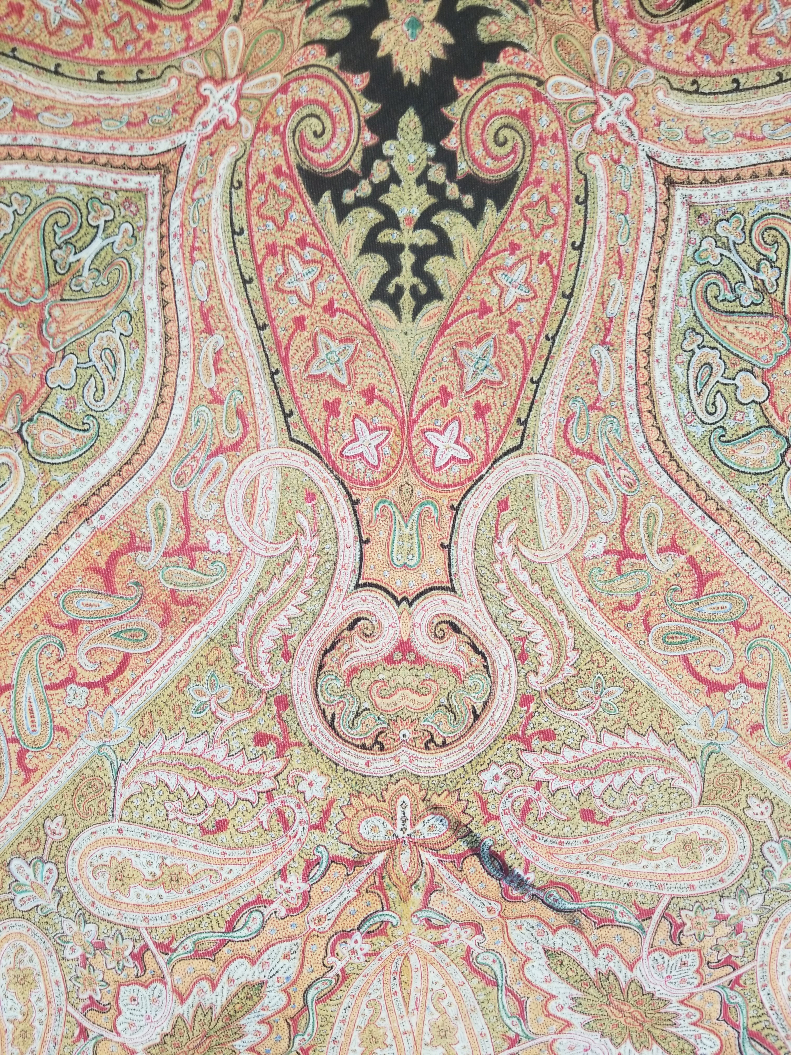 Antique Traditional Indian Paisley Woven Wool Shawl 161x158cm