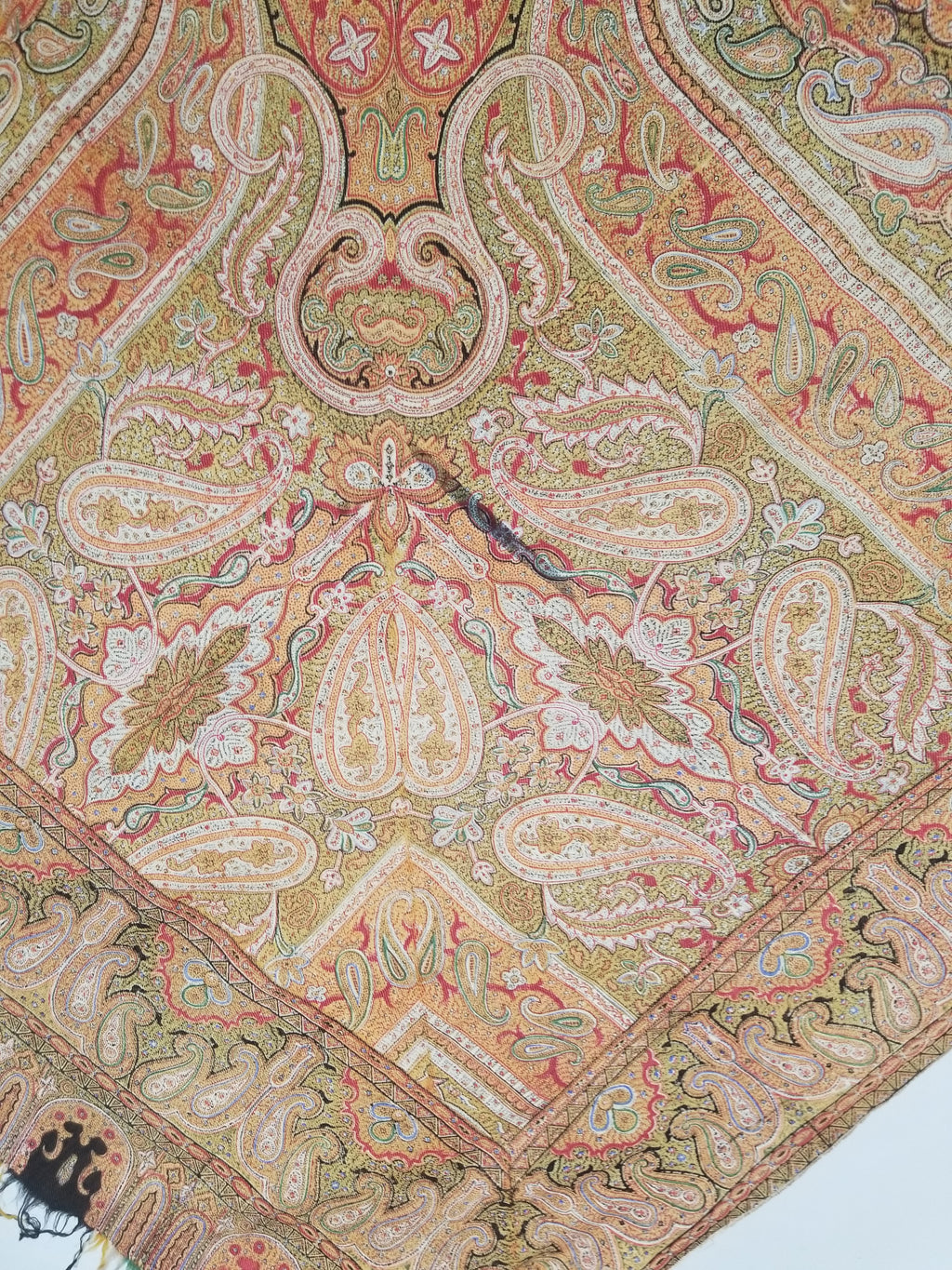 Antique Traditional Indian Paisley Woven Wool Shawl 161x158cm