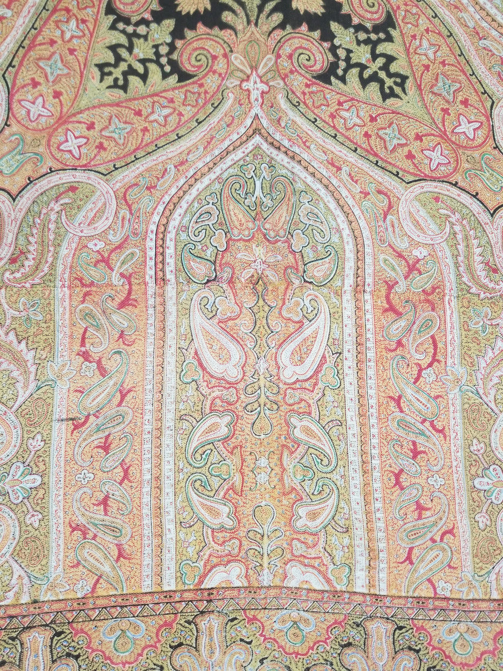 Antique Traditional Indian Paisley Woven Wool Shawl 161x158cm