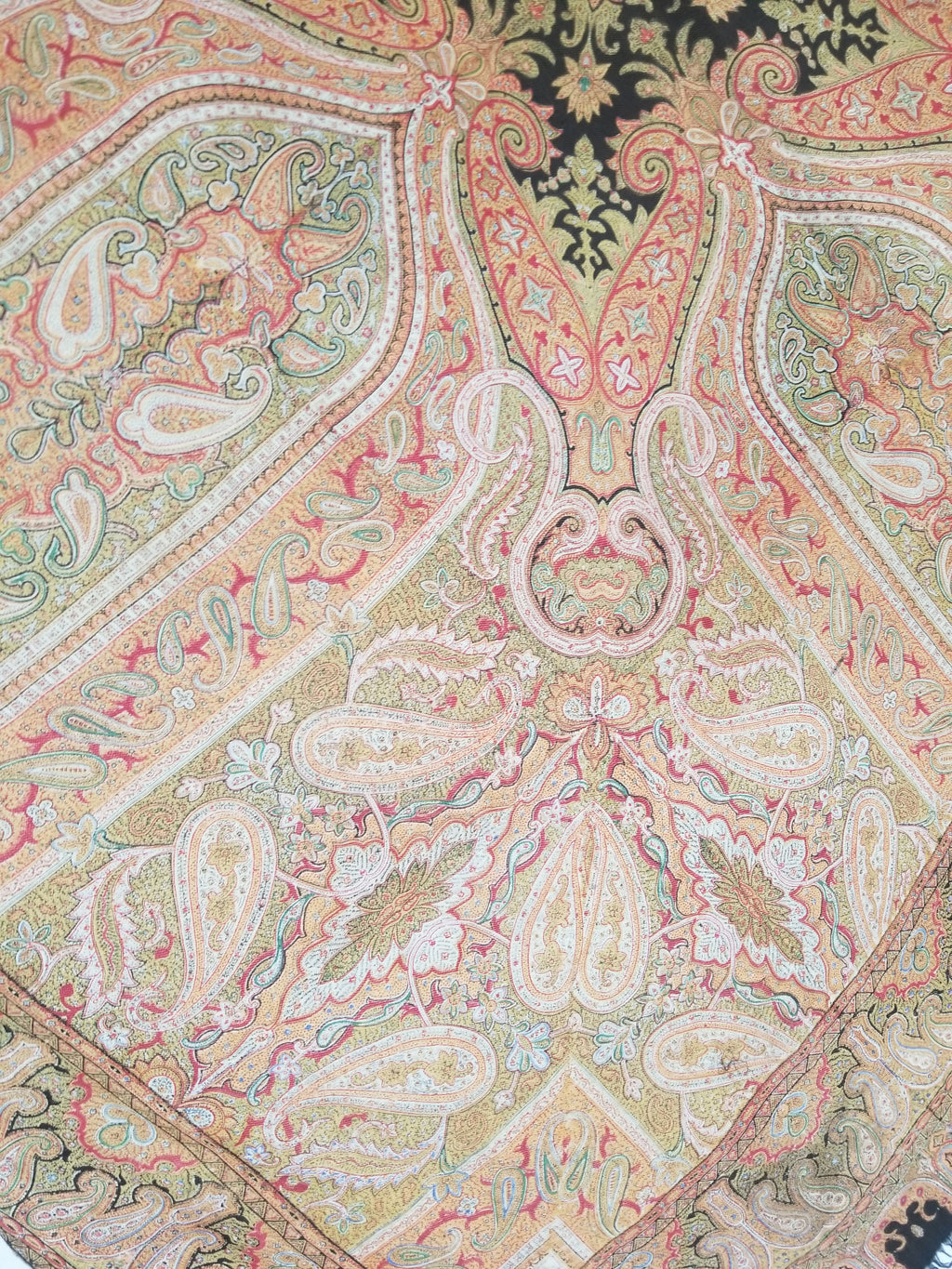 Antique Traditional Indian Paisley Woven Wool Shawl 161x158cm