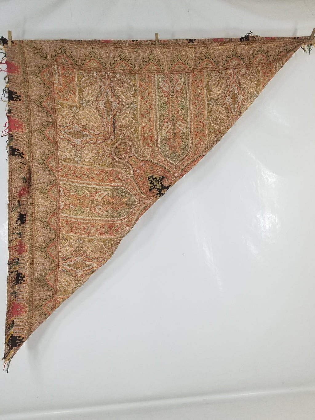 Antique Traditional Indian Paisley Woven Wool Shawl 161x158cm