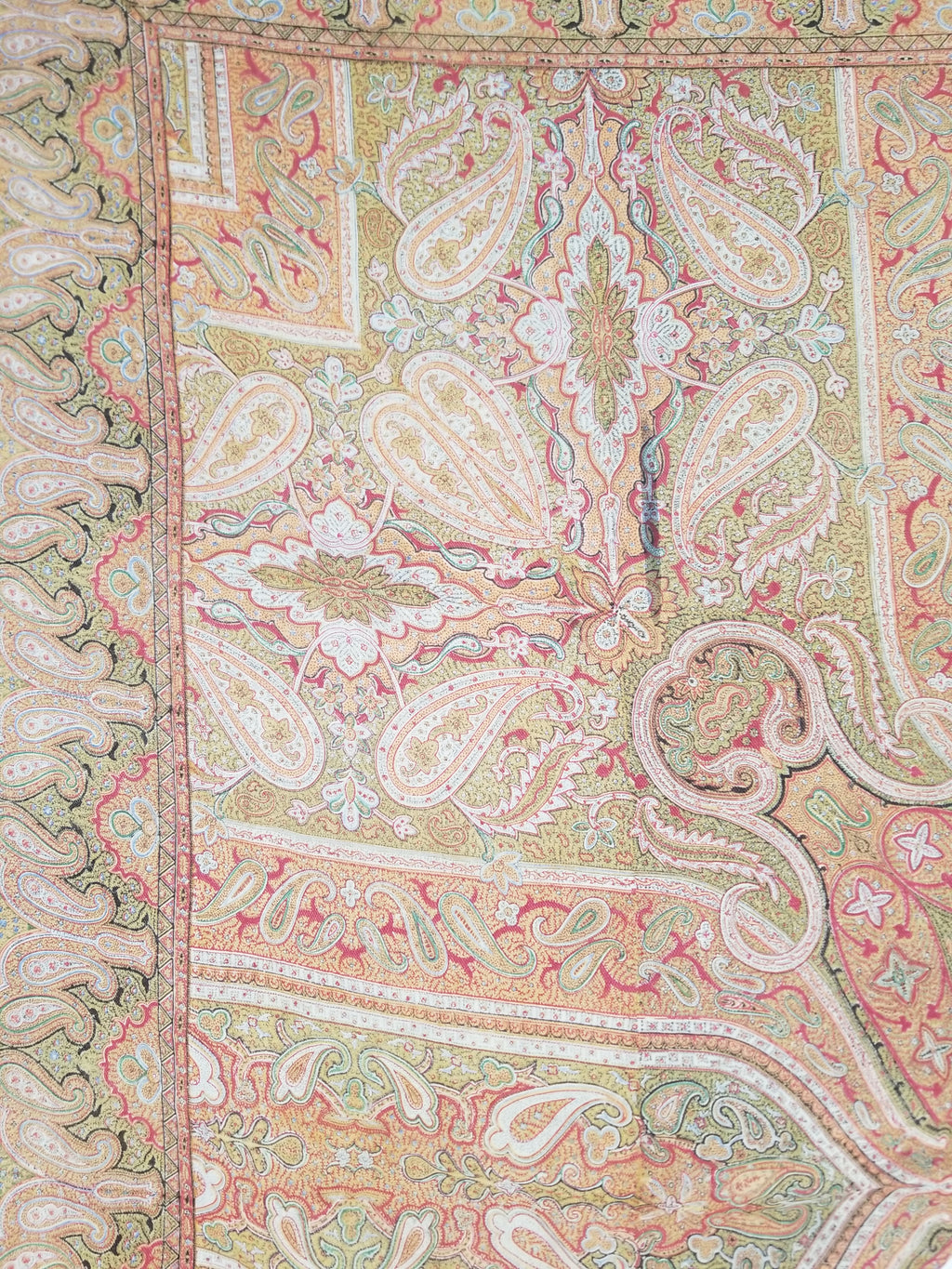 Antique Traditional Indian Paisley Woven Wool Shawl 161x158cm