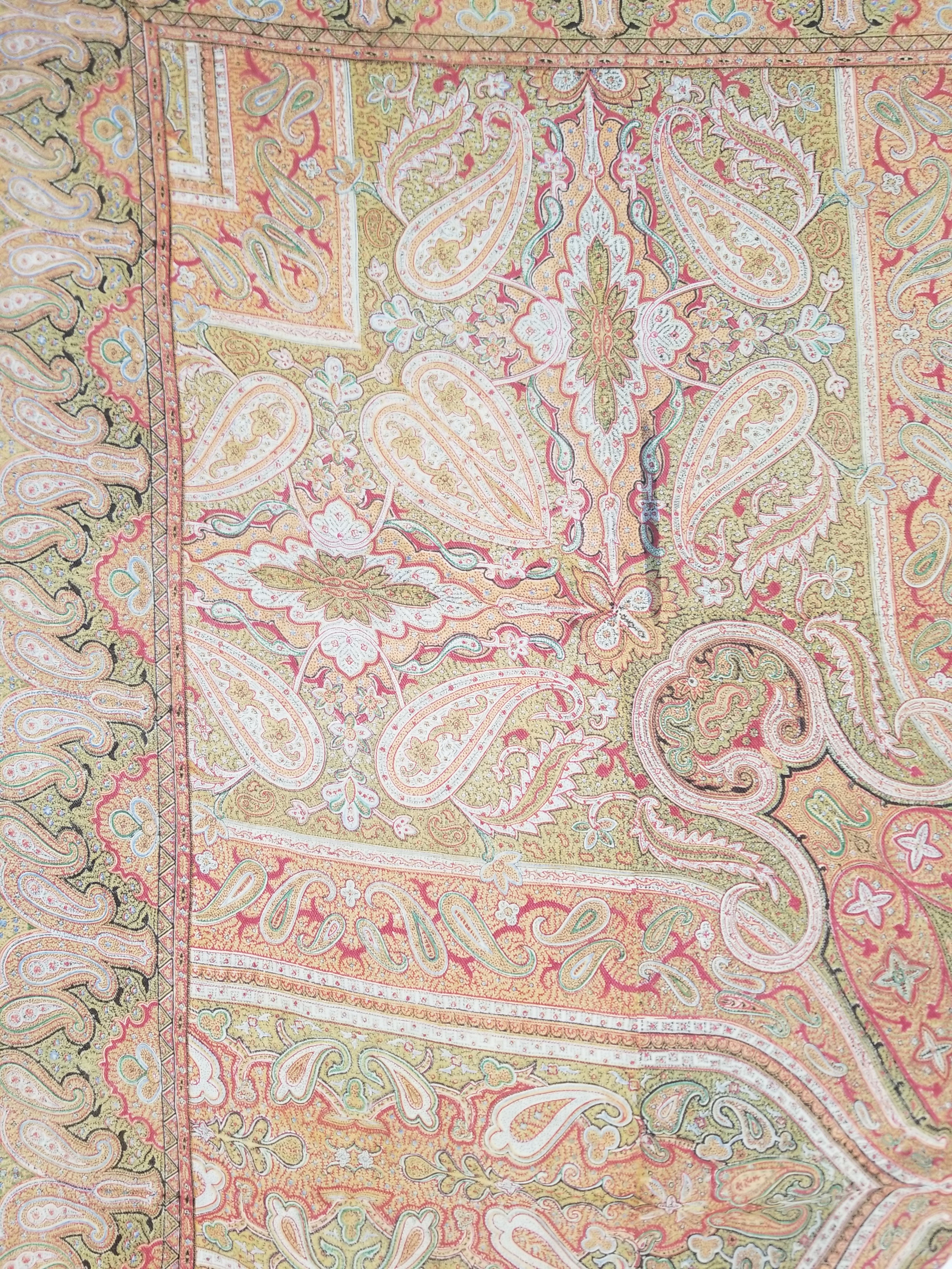 Antique Traditional Indian Paisley Woven Wool Shawl 161x158cm