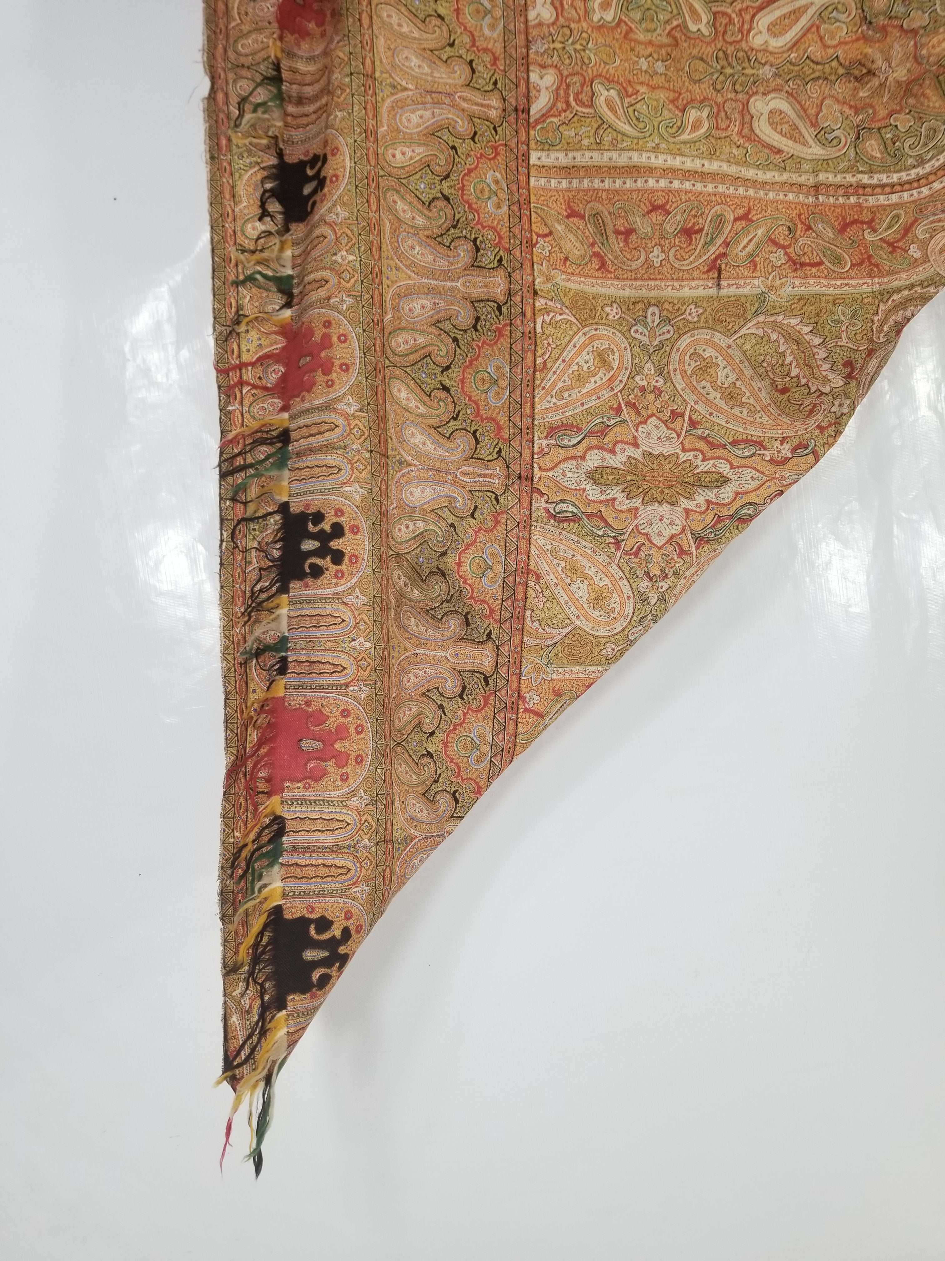 Antique Traditional Indian Paisley Woven Wool Shawl 161x158cm
