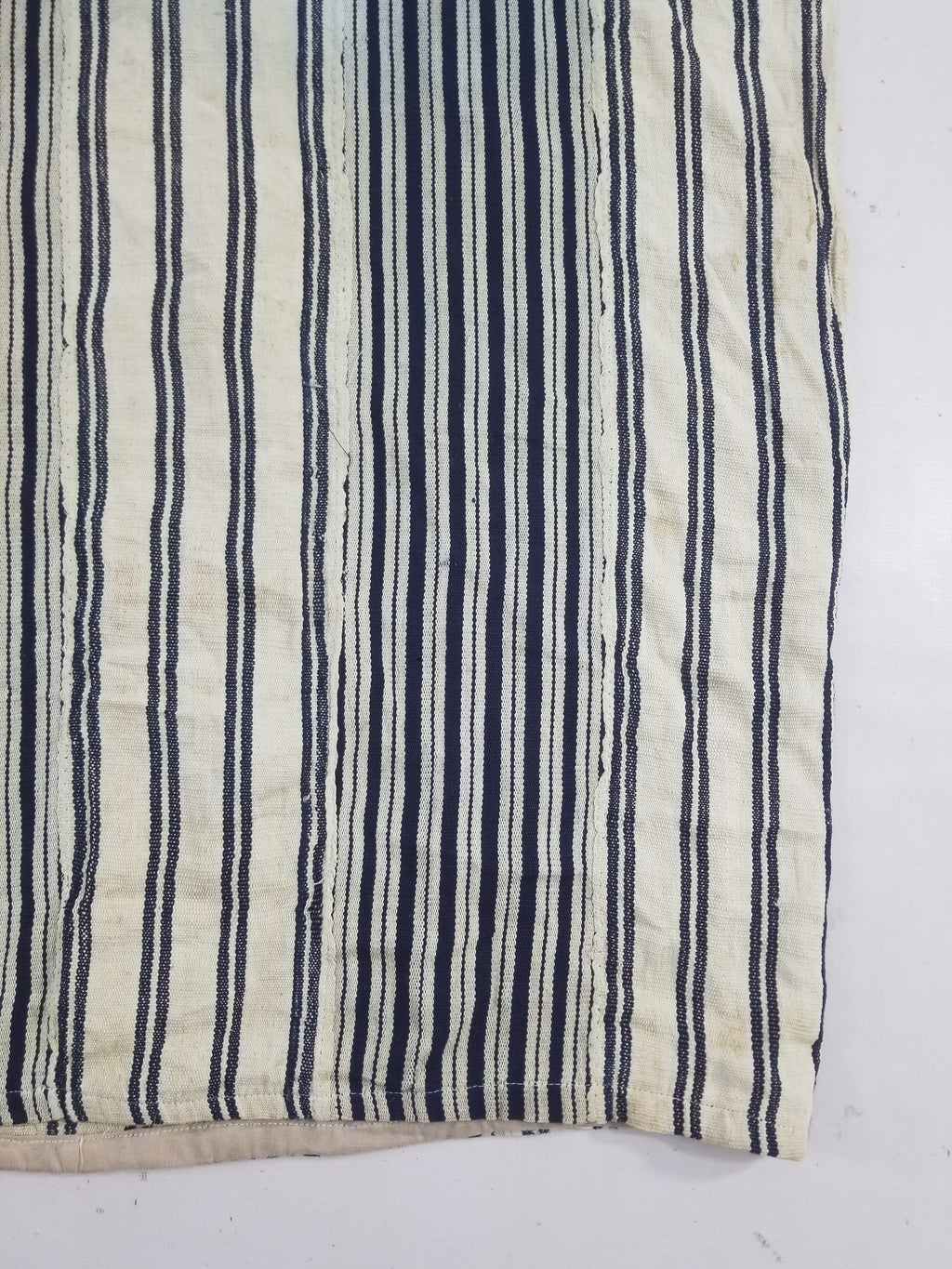 Vintage African Handwoven Indigo Stripe Star Embroidered Kaftan 228x129cm