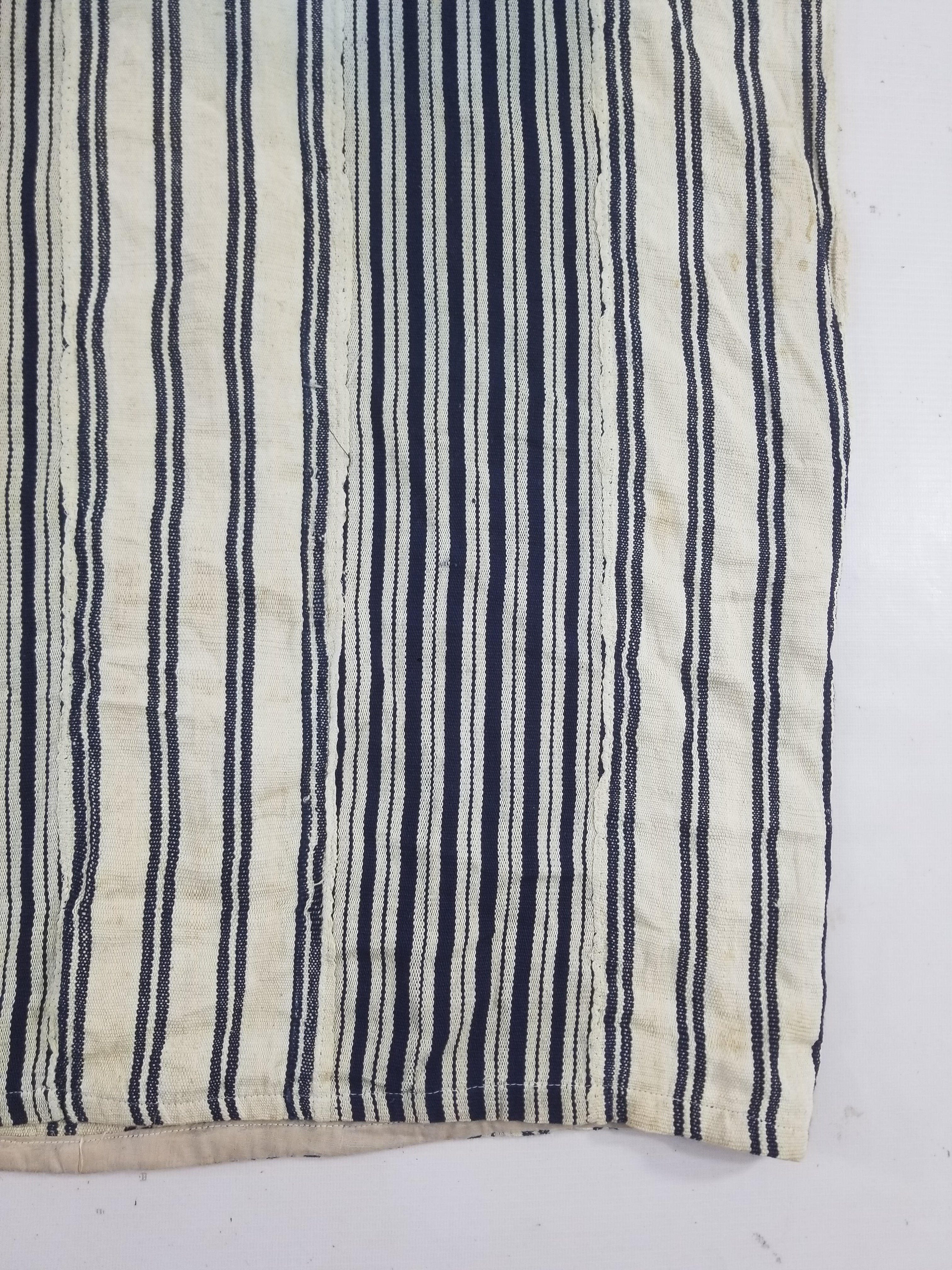 Vintage African Handwoven Indigo Stripe Star Embroidered Kaftan 228x129cm