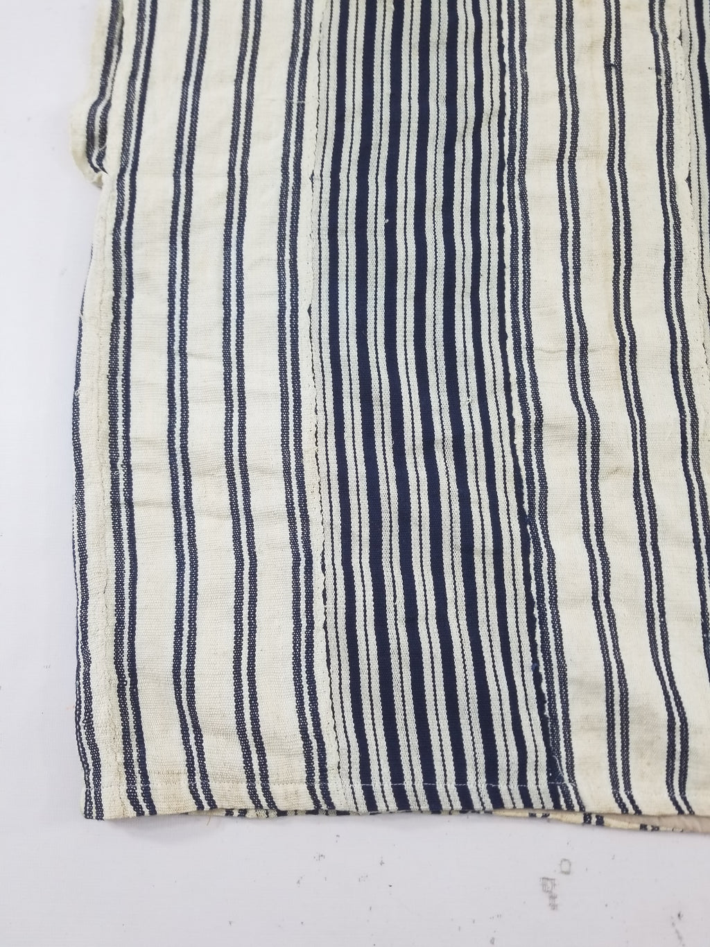 Vintage African Handwoven Indigo Stripe Star Embroidered Kaftan 228x129cm