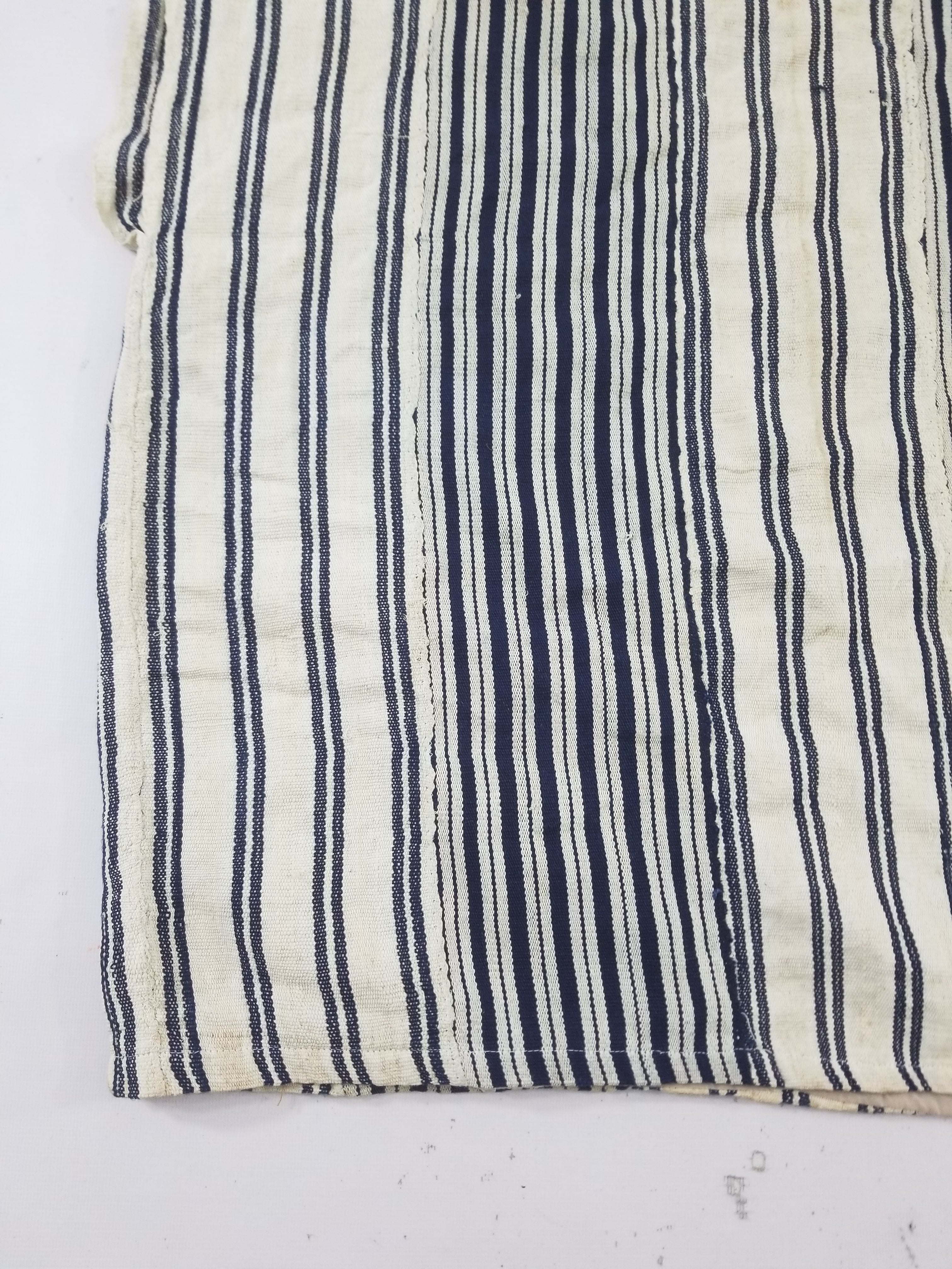 Vintage African Handwoven Indigo Stripe Star Embroidered Kaftan 228x129cm