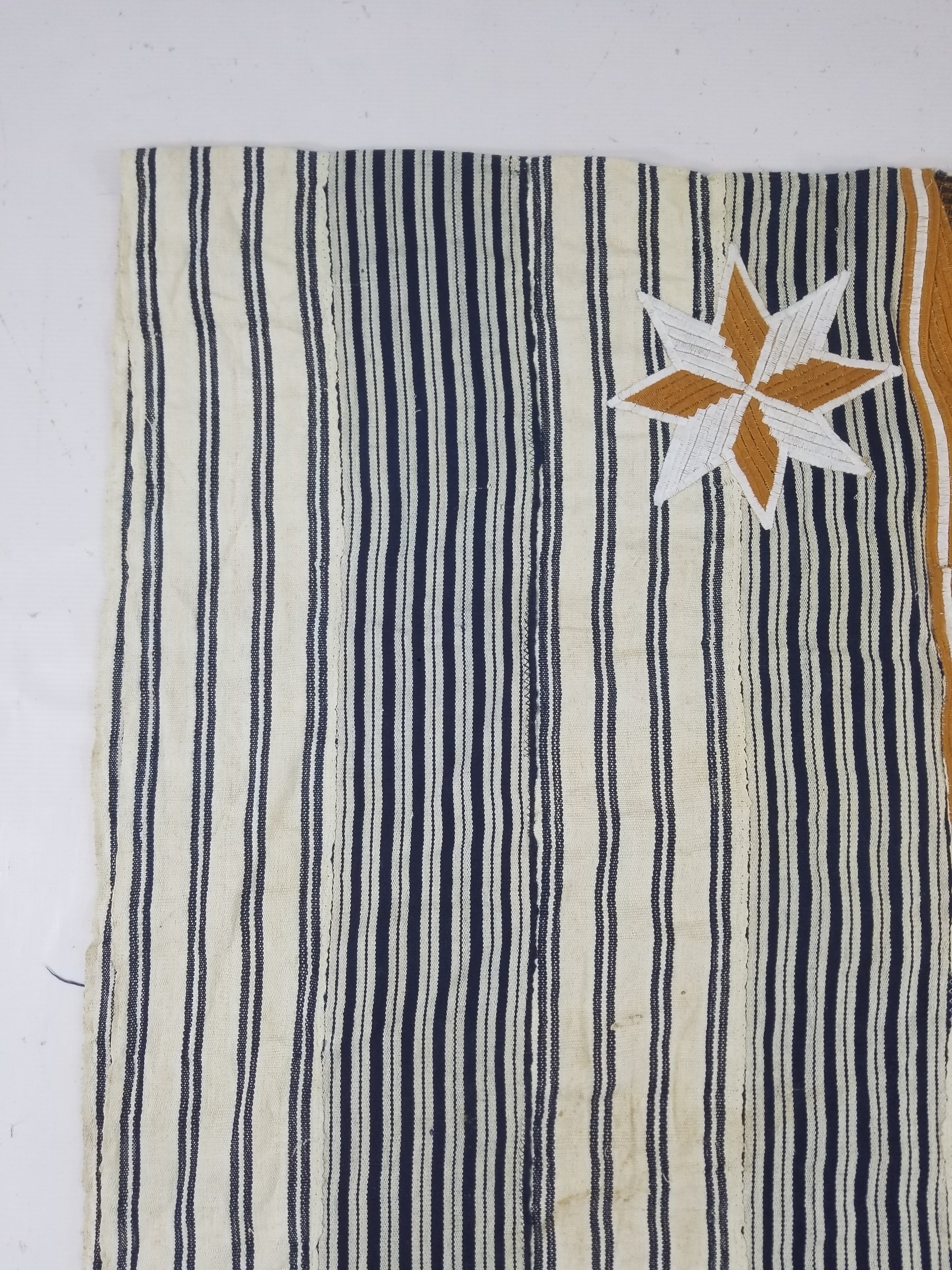 Vintage African Handwoven Indigo Stripe Star Embroidered Kaftan 228x129cm