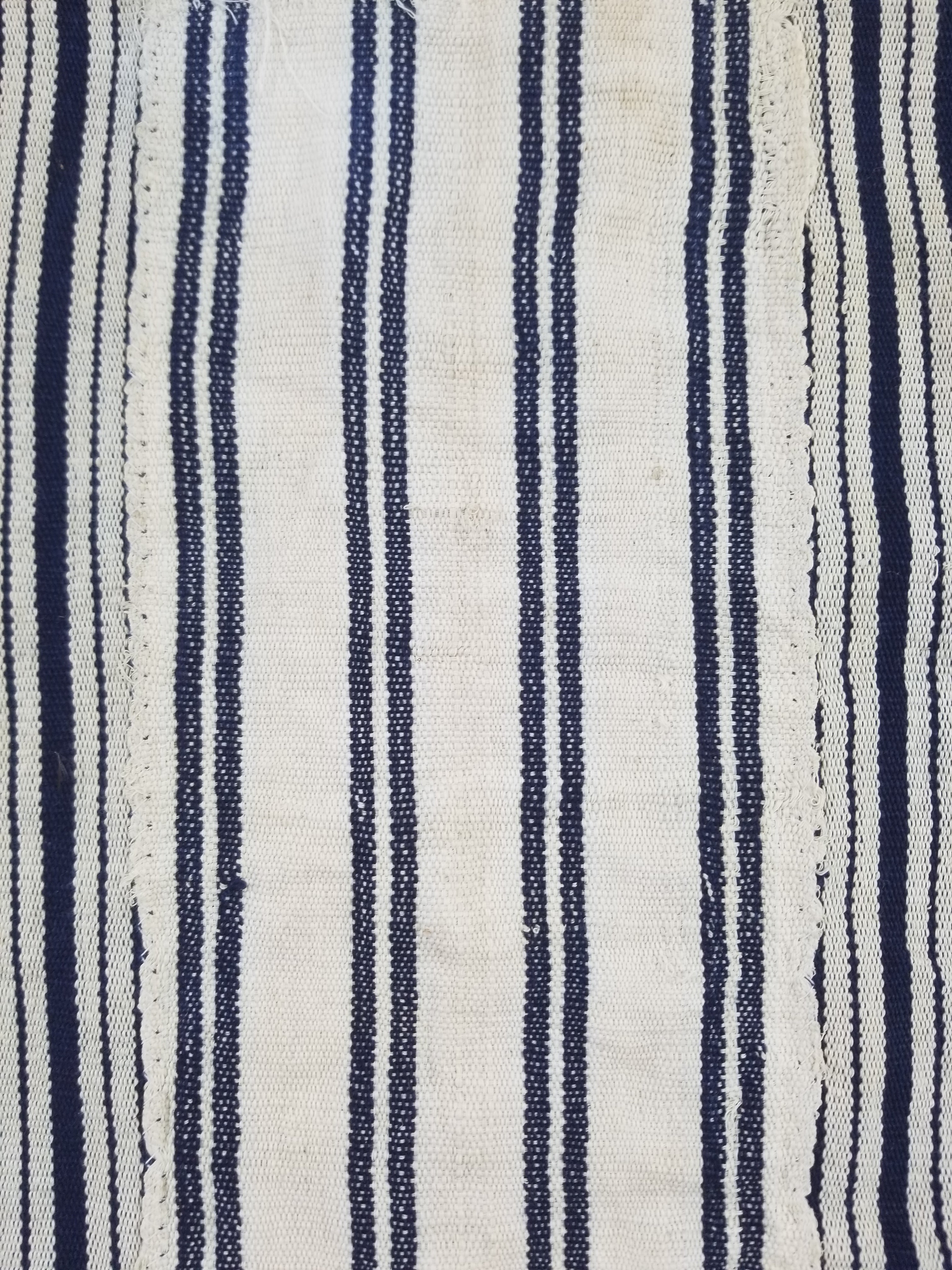 Vintage African Handwoven Indigo Stripe Star Embroidered Kaftan 228x129cm