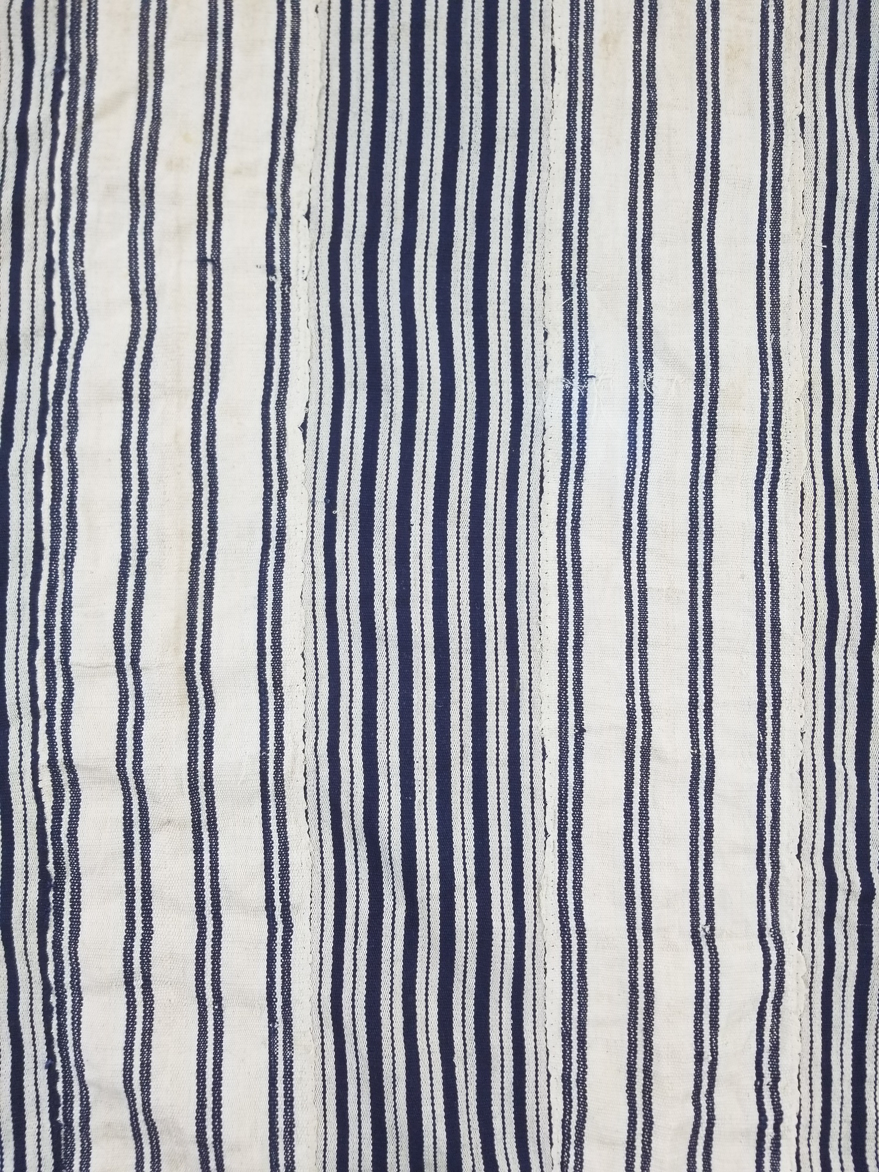 Vintage African Handwoven Indigo Stripe Star Embroidered Kaftan 228x129cm