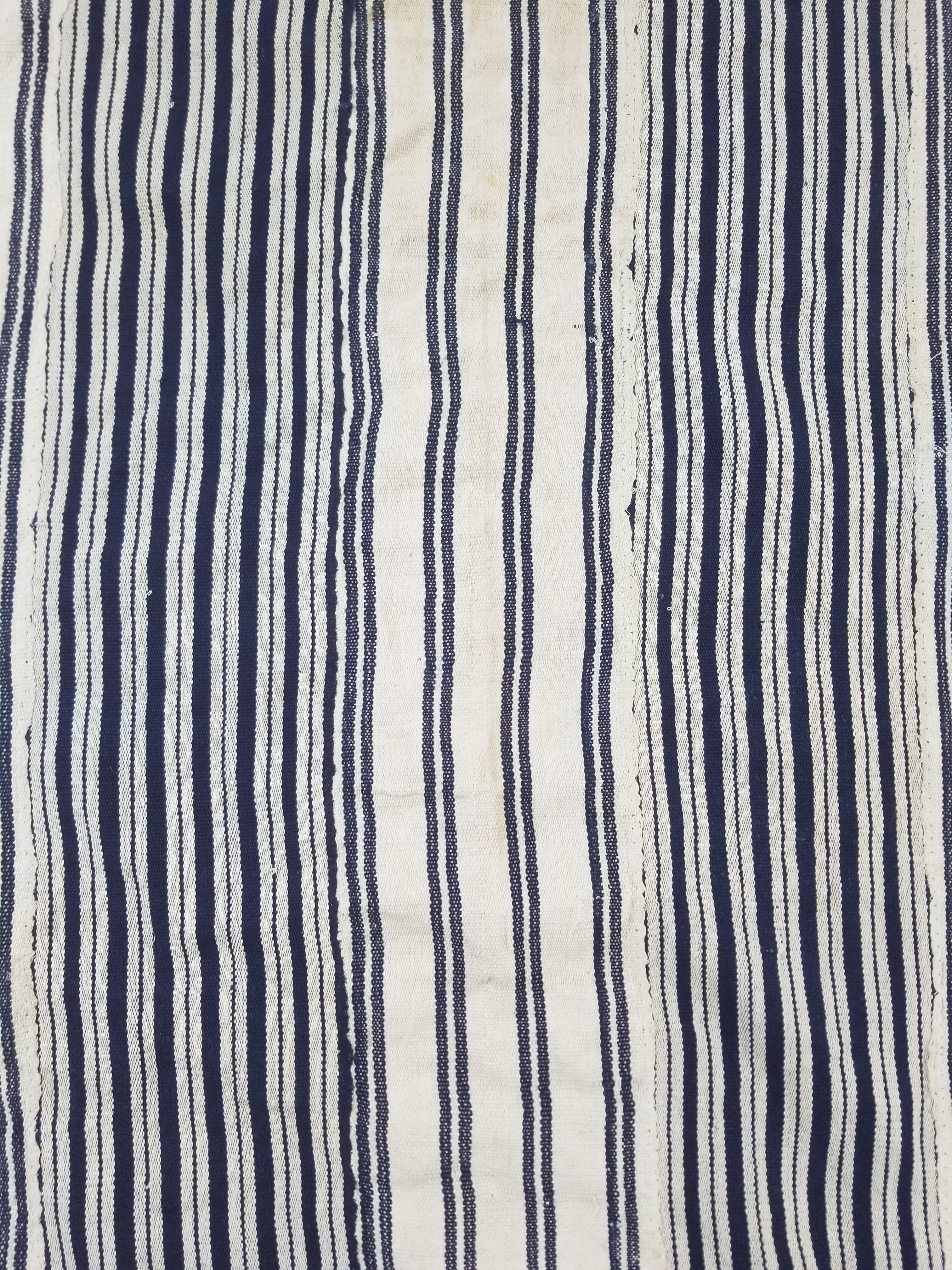 Vintage African Handwoven Indigo Stripe Star Embroidered Kaftan 228x129cm