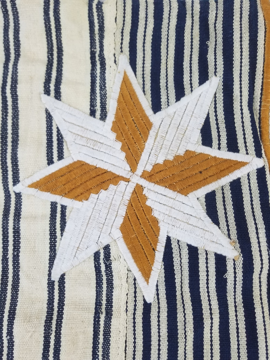 Vintage African Handwoven Indigo Stripe Star Embroidered Kaftan 228x129cm