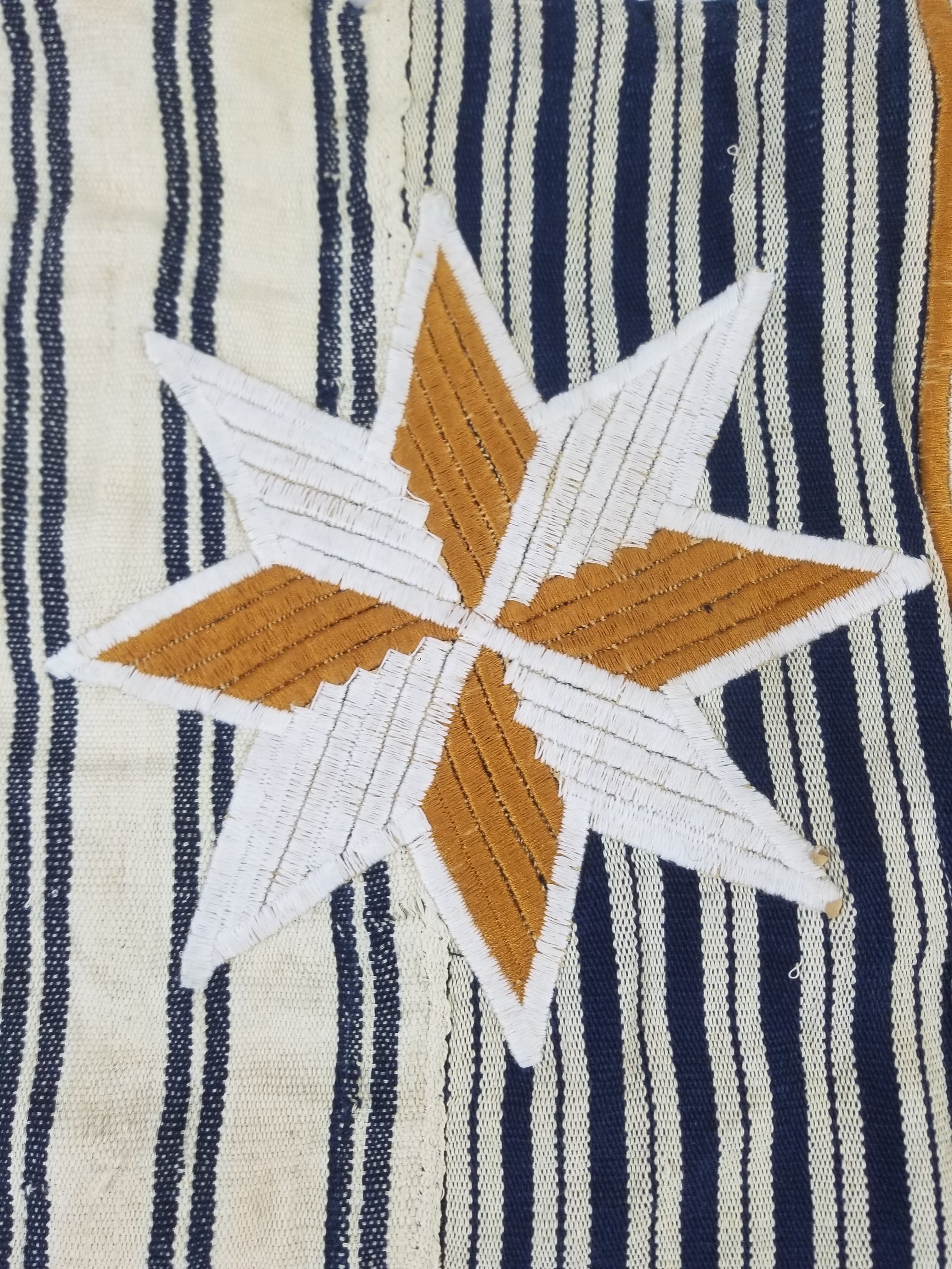 Vintage African Handwoven Indigo Stripe Star Embroidered Kaftan 228x129cm