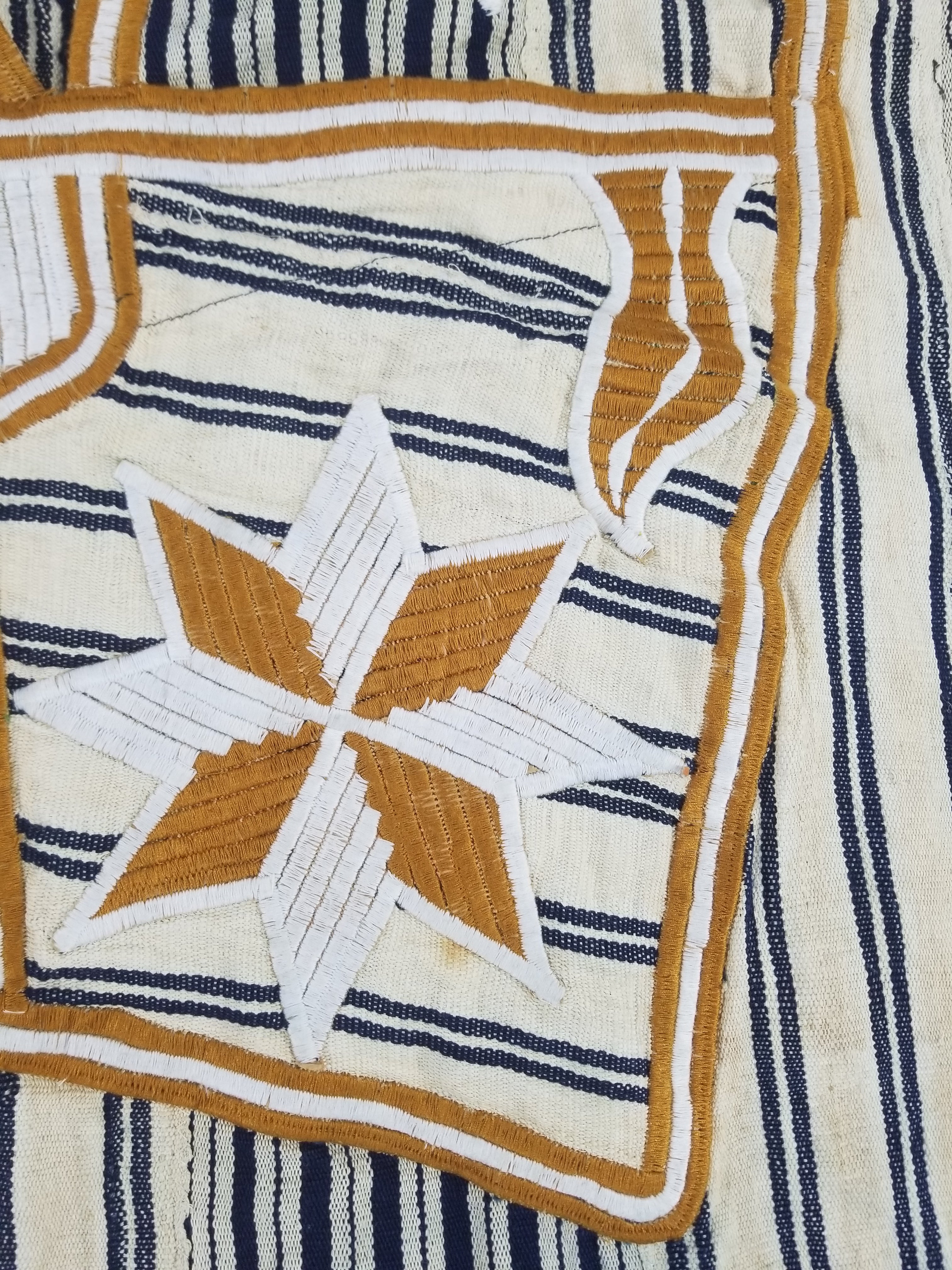Vintage African Handwoven Indigo Stripe Star Embroidered Kaftan 228x129cm