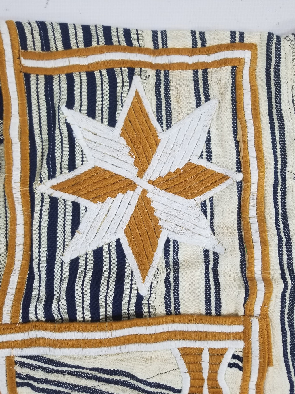 Vintage African Handwoven Indigo Stripe Star Embroidered Kaftan 228x129cm