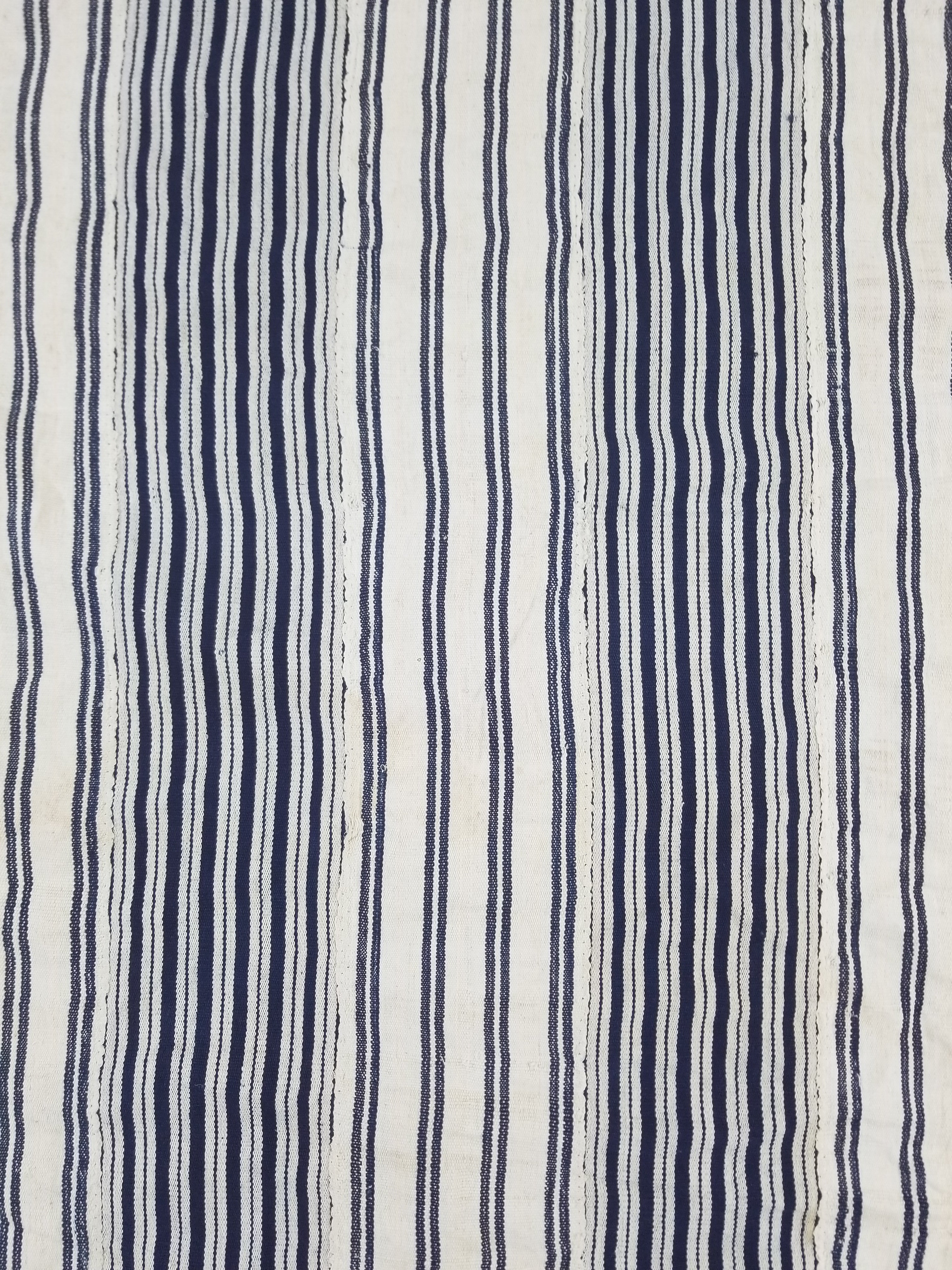 Vintage African Handwoven Indigo Stripe Star Embroidered Kaftan 228x129cm