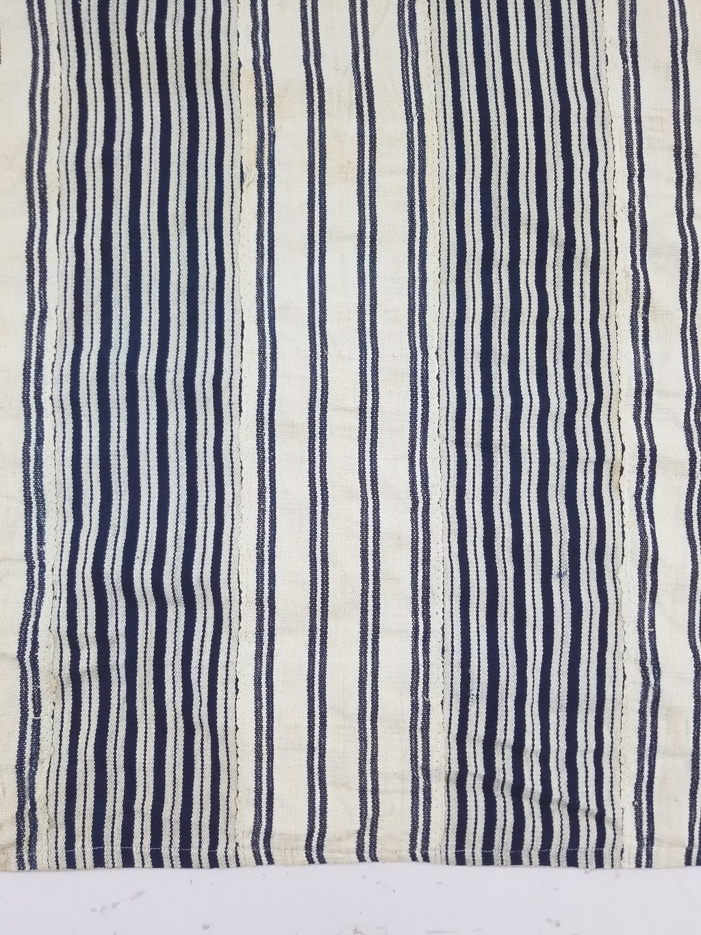 Vintage African Handwoven Indigo Stripe Star Embroidered Kaftan 228x129cm