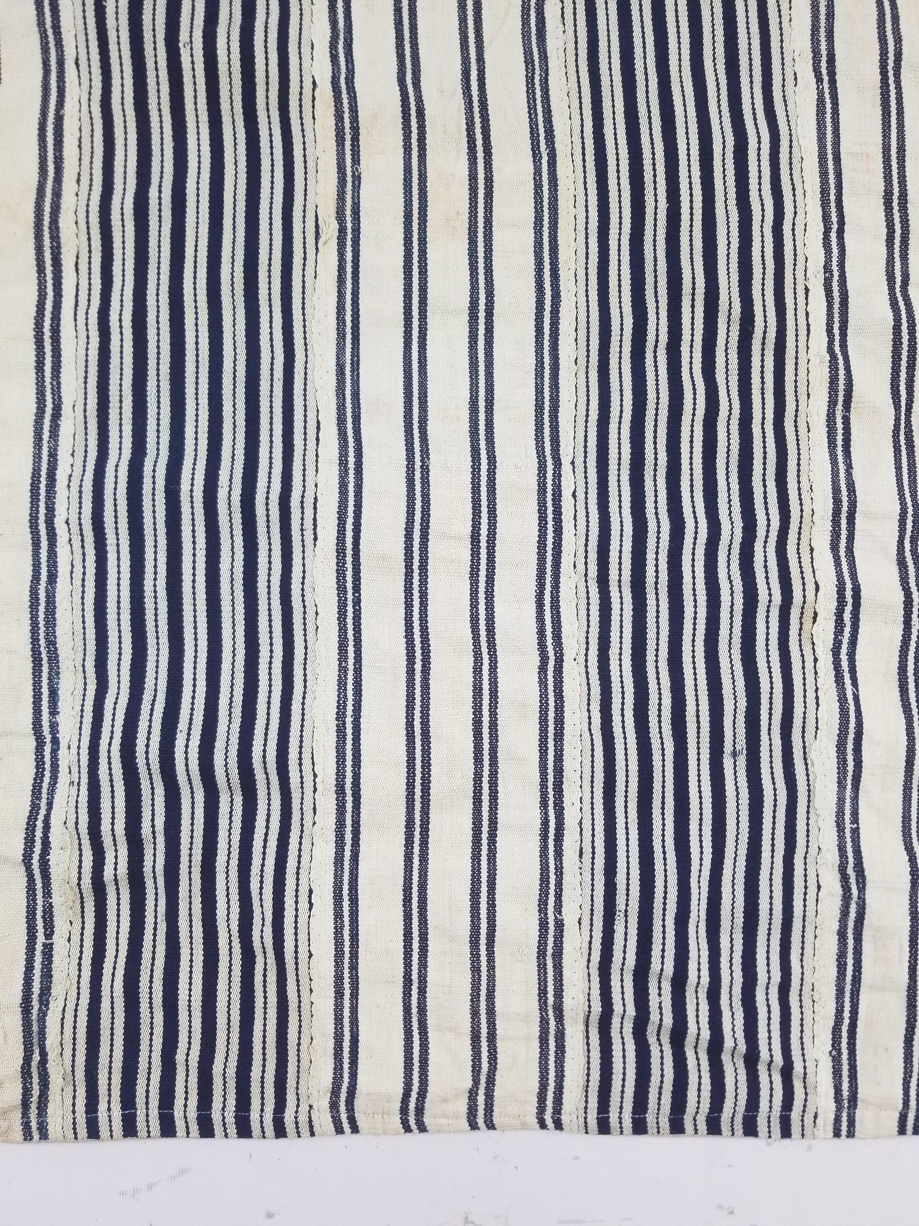 Vintage African Handwoven Indigo Stripe Star Embroidered Kaftan 228x129cm
