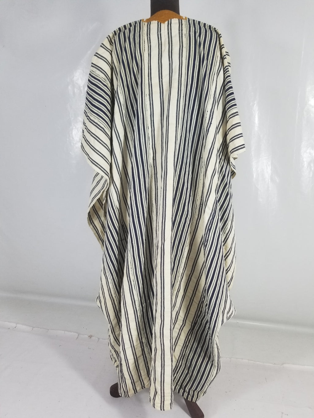 Vintage African Handwoven Indigo Stripe Star Embroidered Kaftan 228x129cm