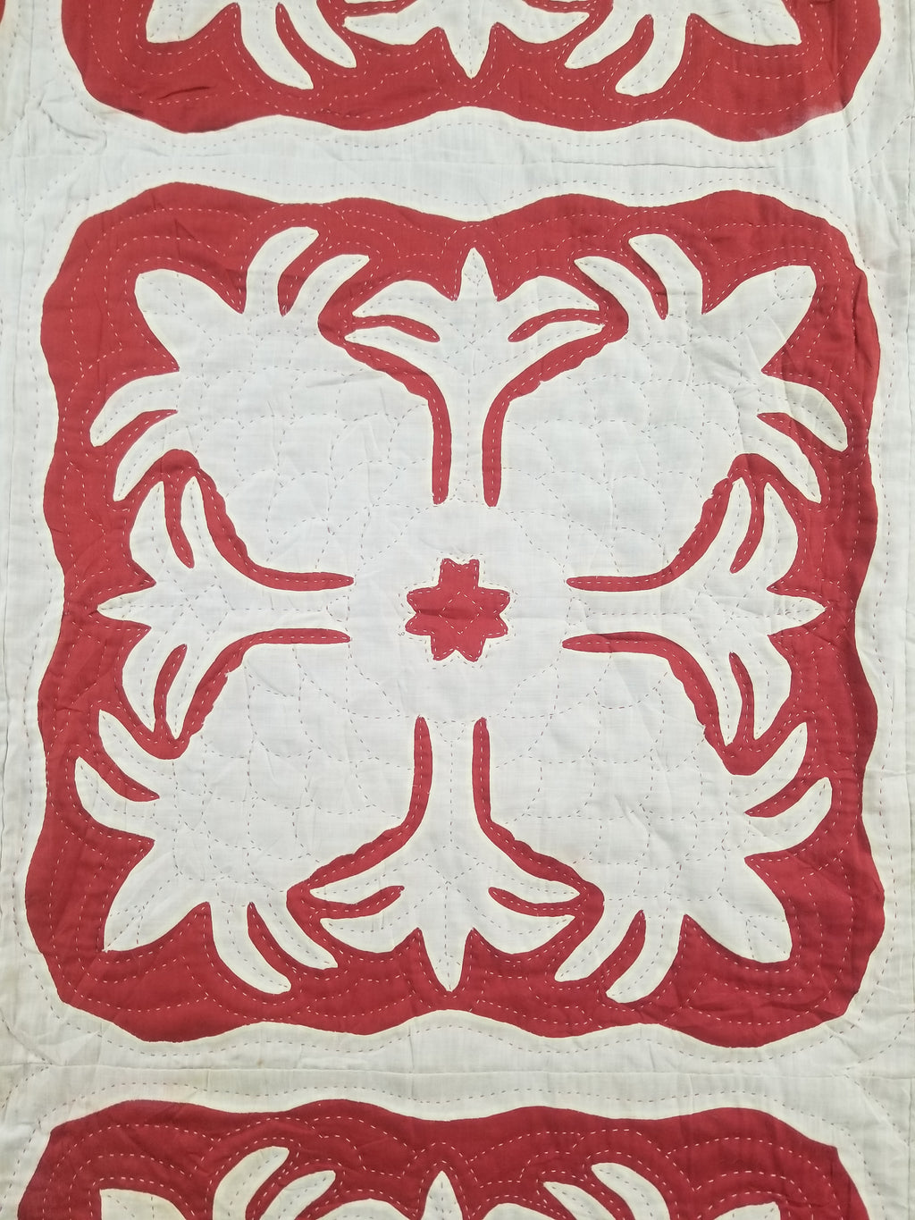 Vintage Traditional Hawaiian Style Hand Applique Quilted Bedspread 267x213cm