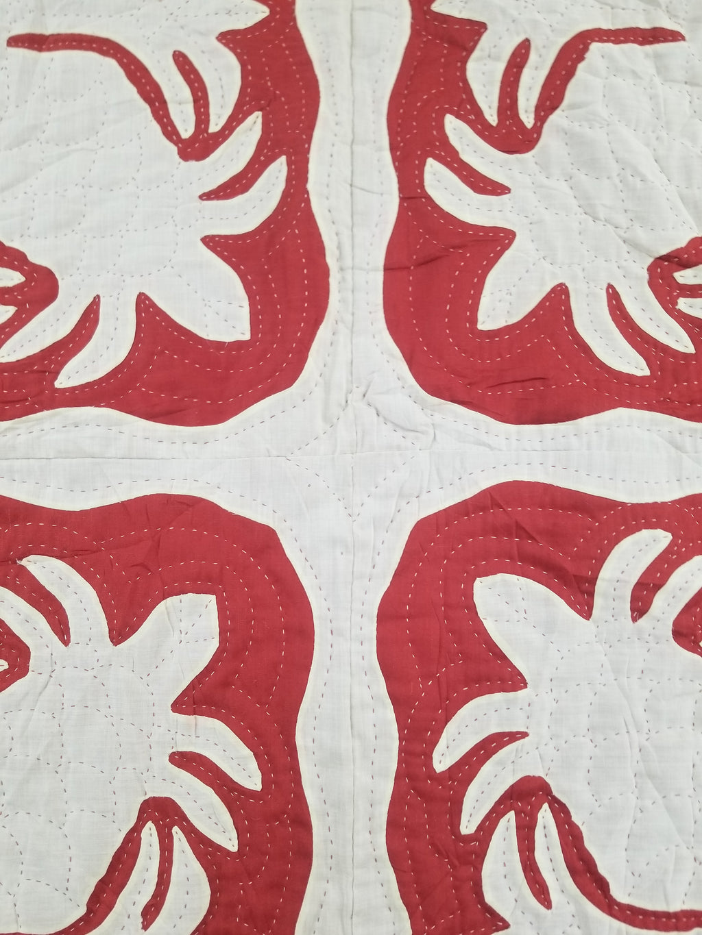 Vintage Traditional Hawaiian Style Hand Applique Quilted Bedspread 267x213cm