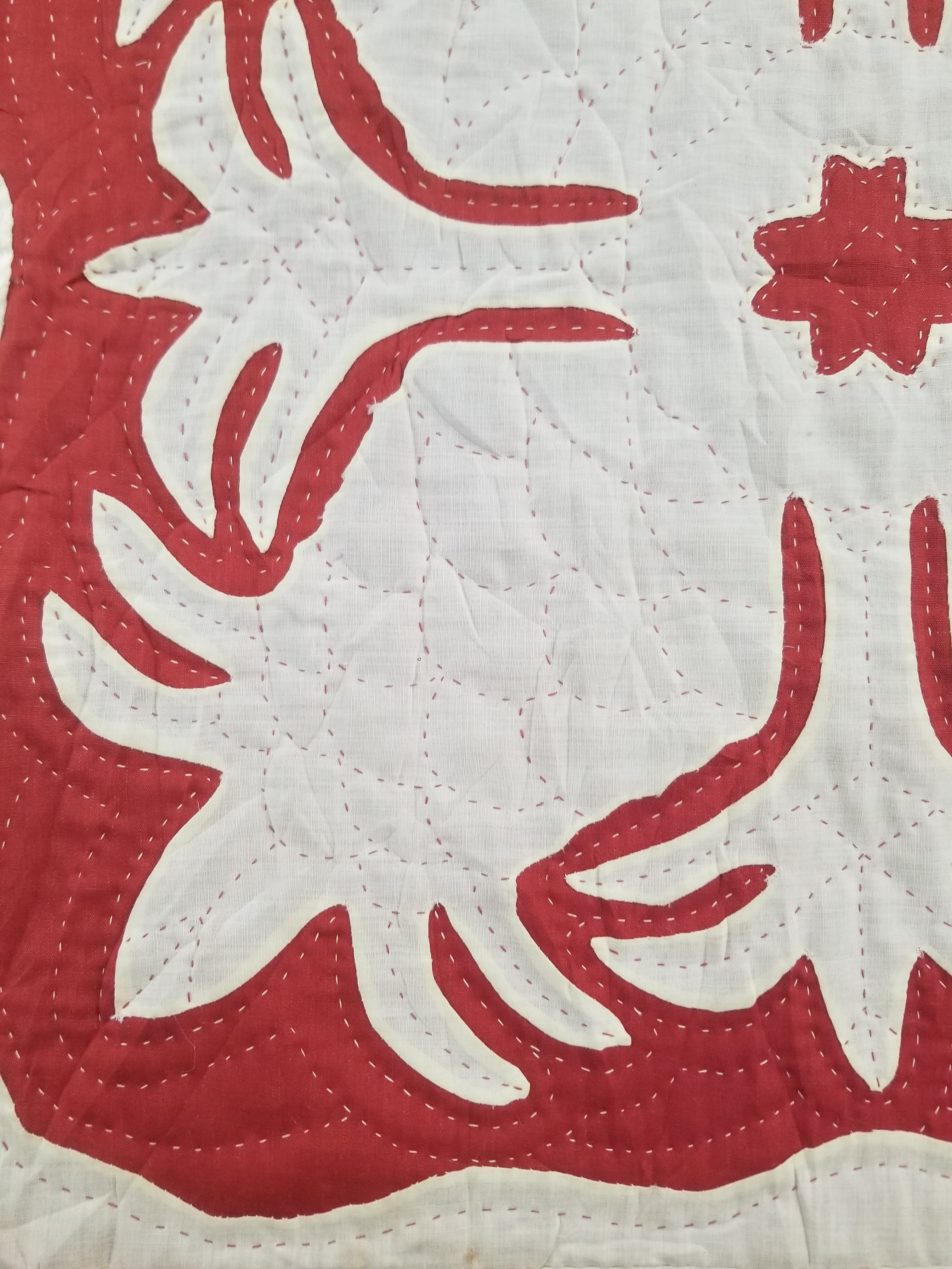 Vintage Traditional Hawaiian Style Hand Applique Quilted Bedspread 267x213cm