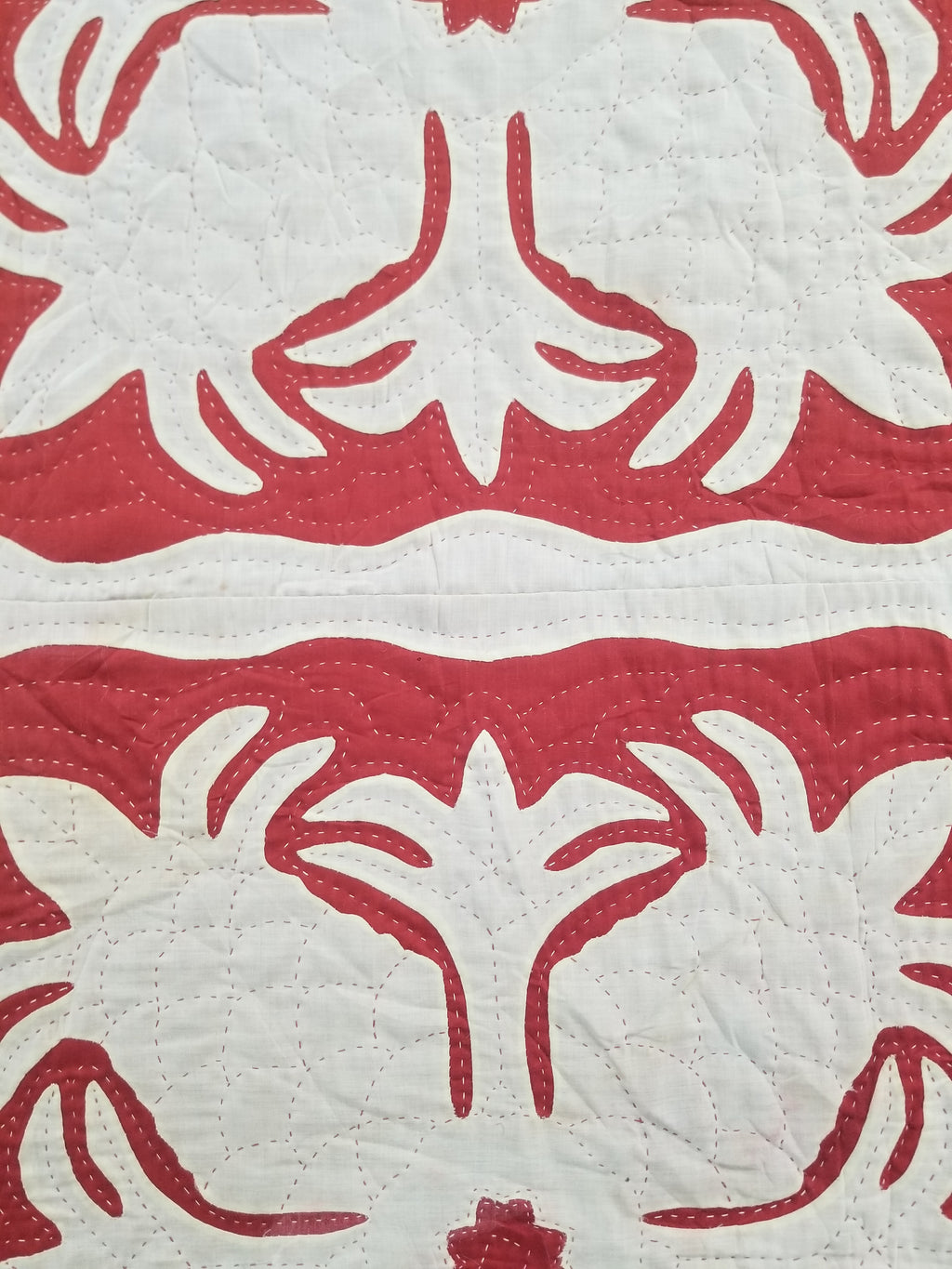 Vintage Traditional Hawaiian Style Hand Applique Quilted Bedspread 267x213cm