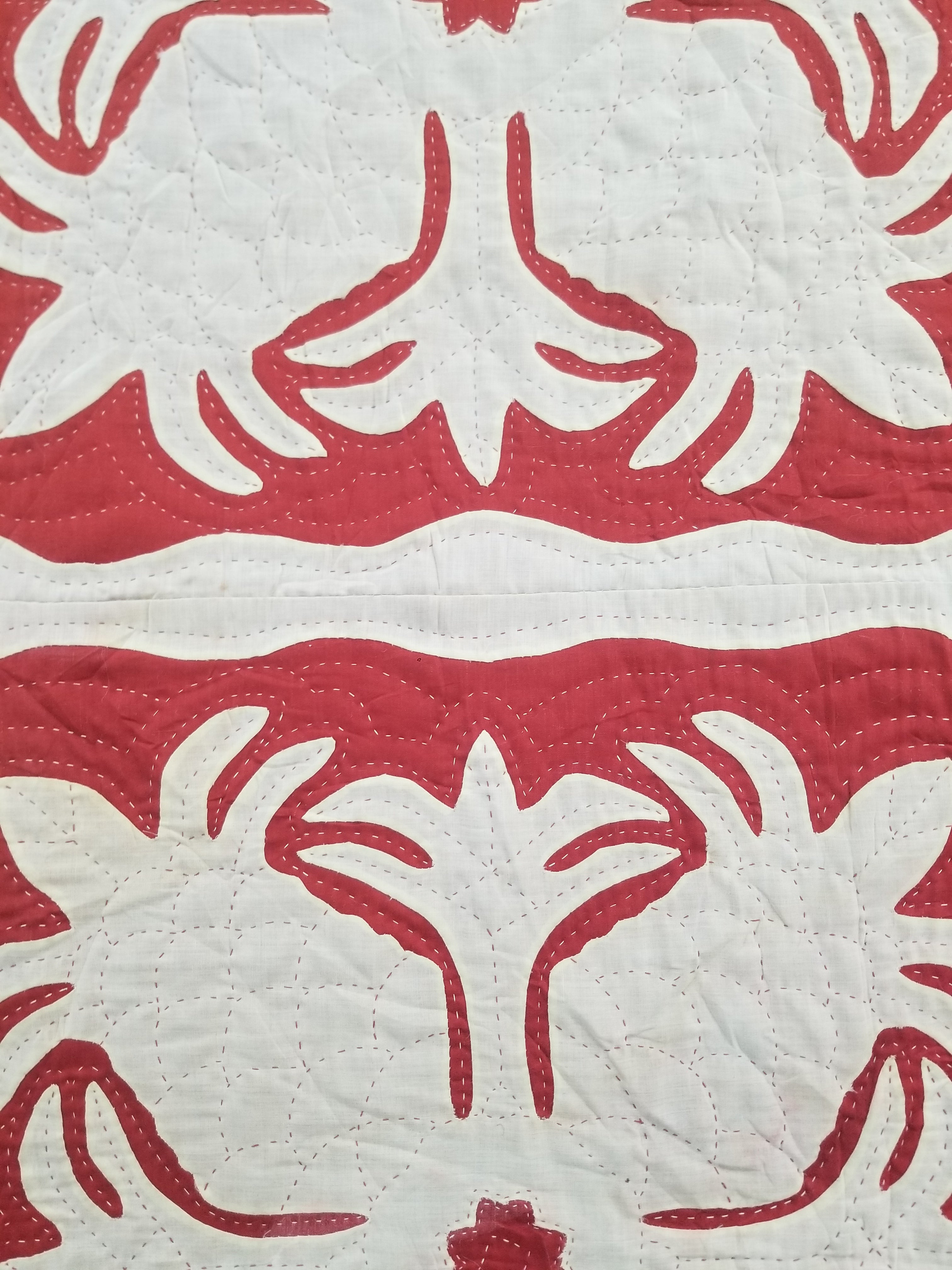 Vintage Traditional Hawaiian Style Hand Applique Quilted Bedspread 267x213cm