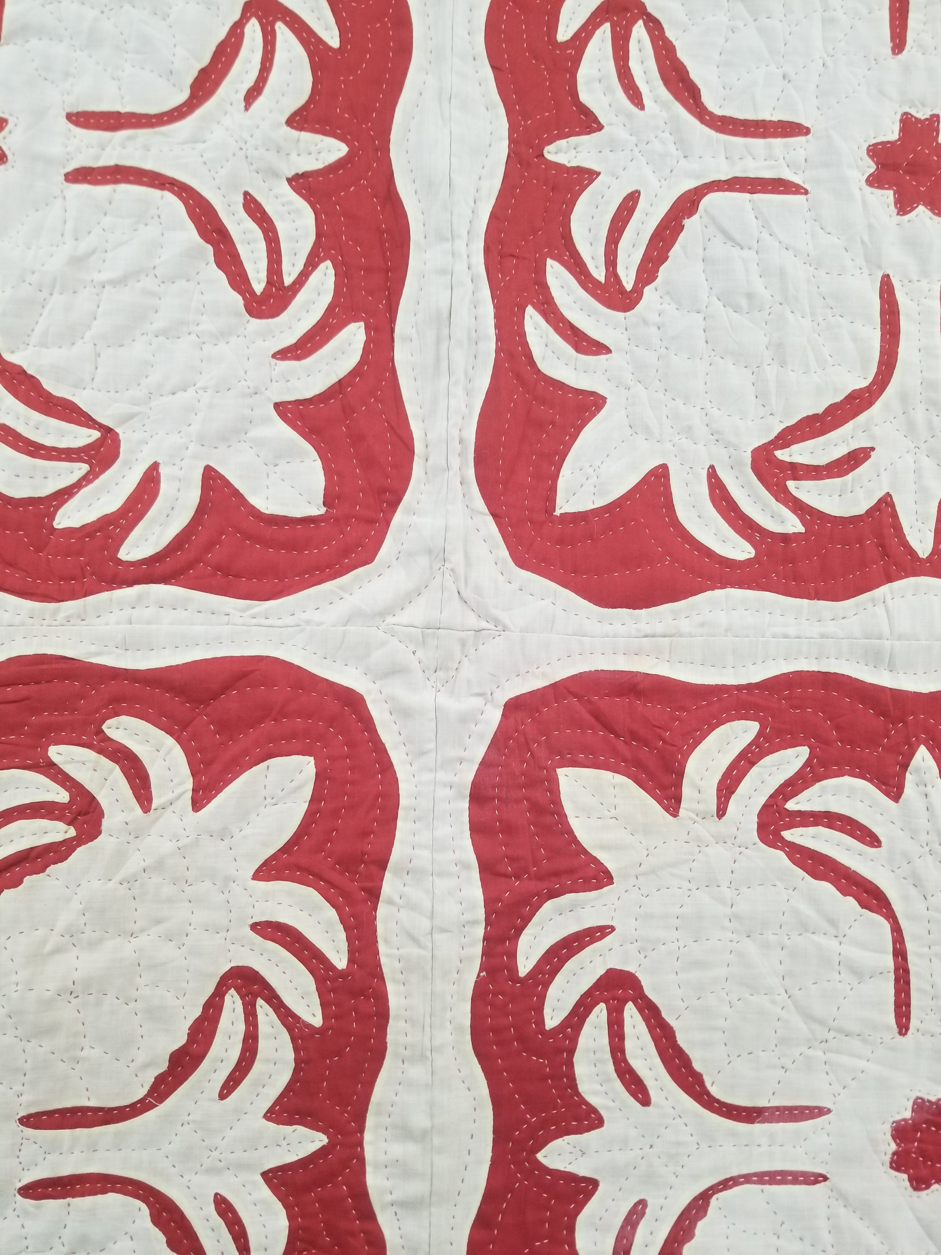 Vintage Traditional Hawaiian Style Hand Applique Quilted Bedspread 267x213cm