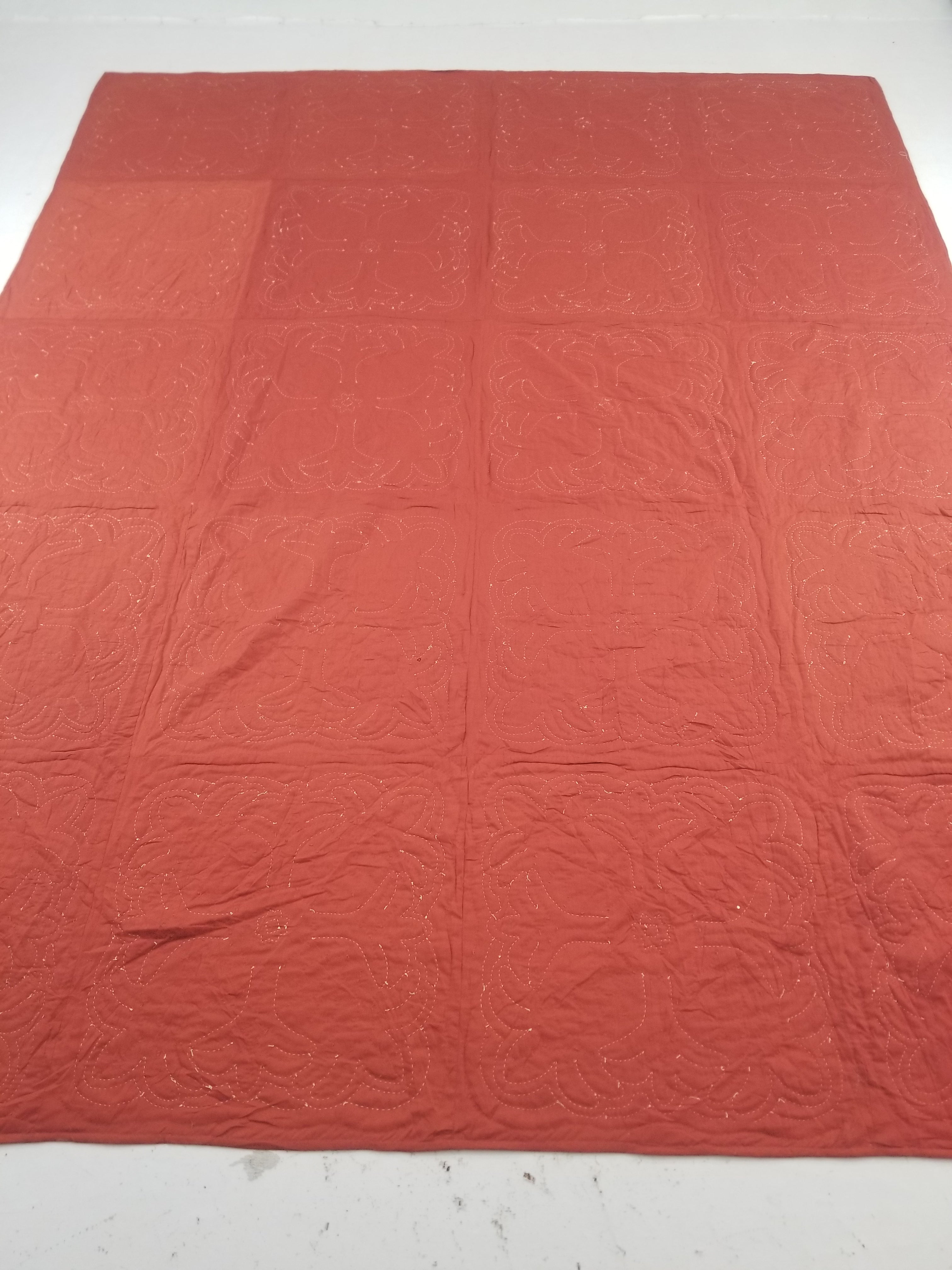 Vintage Traditional Hawaiian Style Hand Applique Quilted Bedspread 267x213cm