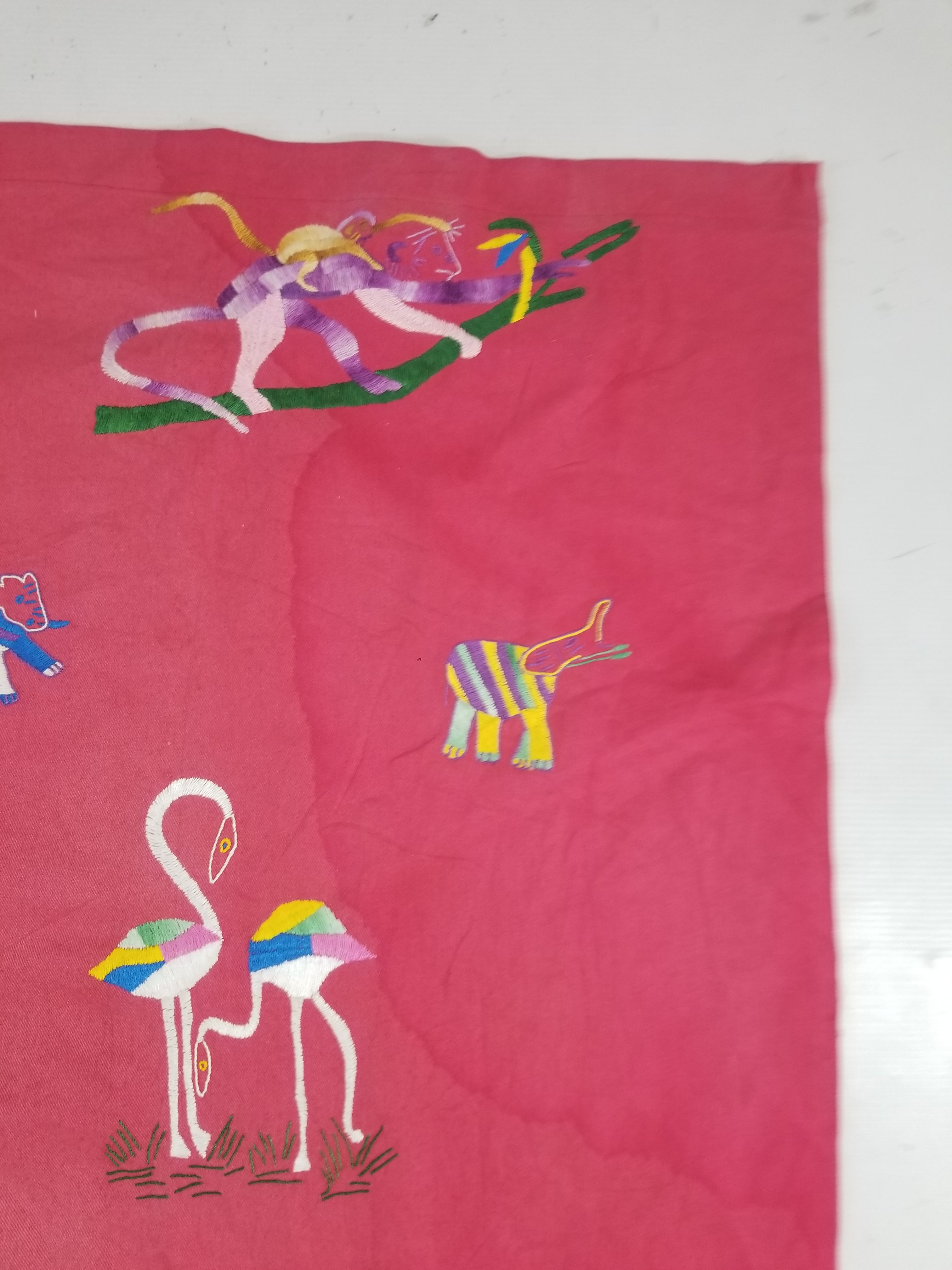 Vintage Traditional African Folk Embroidered Animals Motif Wall Hanging 149x97cm
