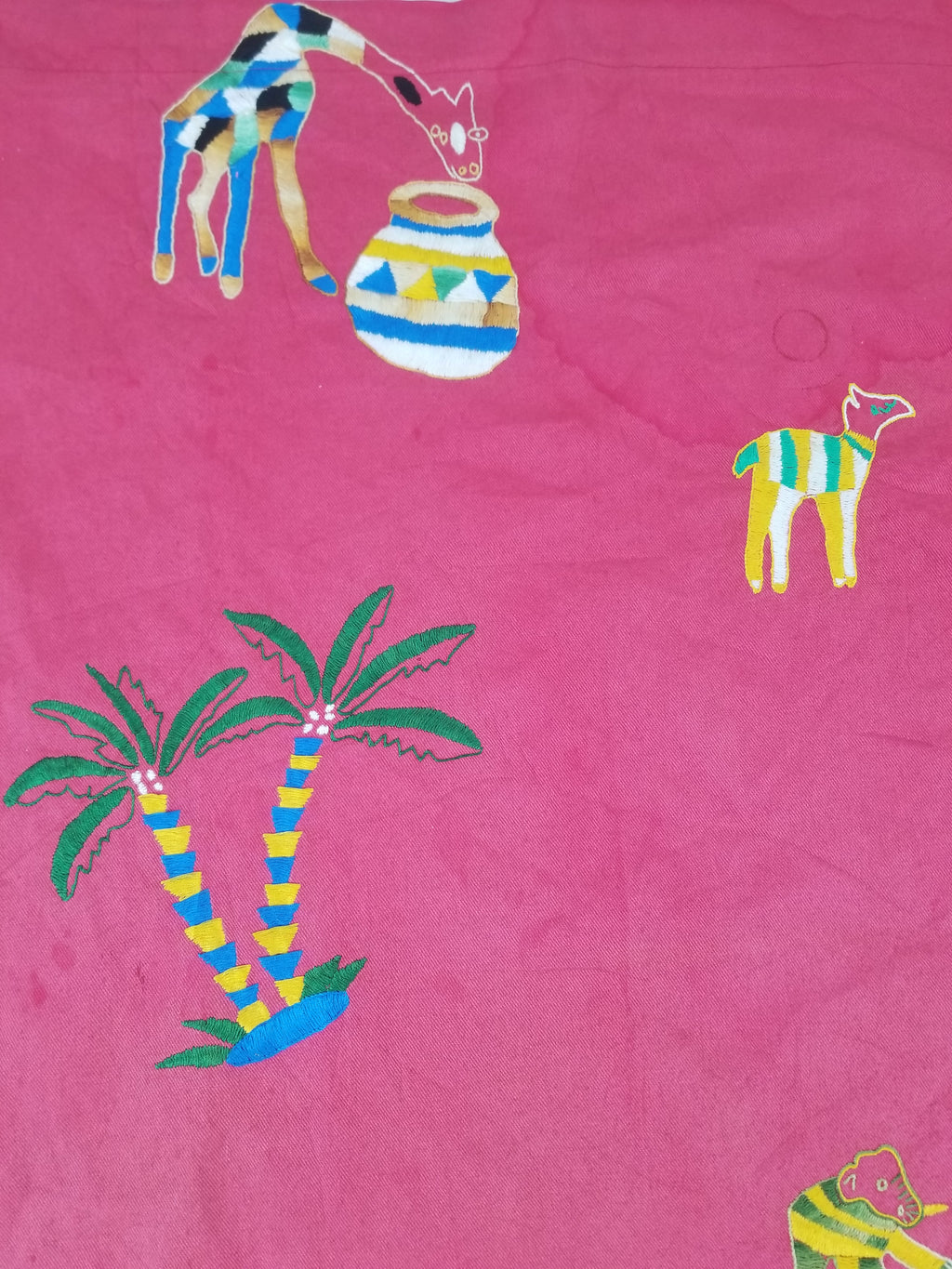 Vintage Traditional African Folk Embroidered Animals Motif Wall Hanging 149x97cm