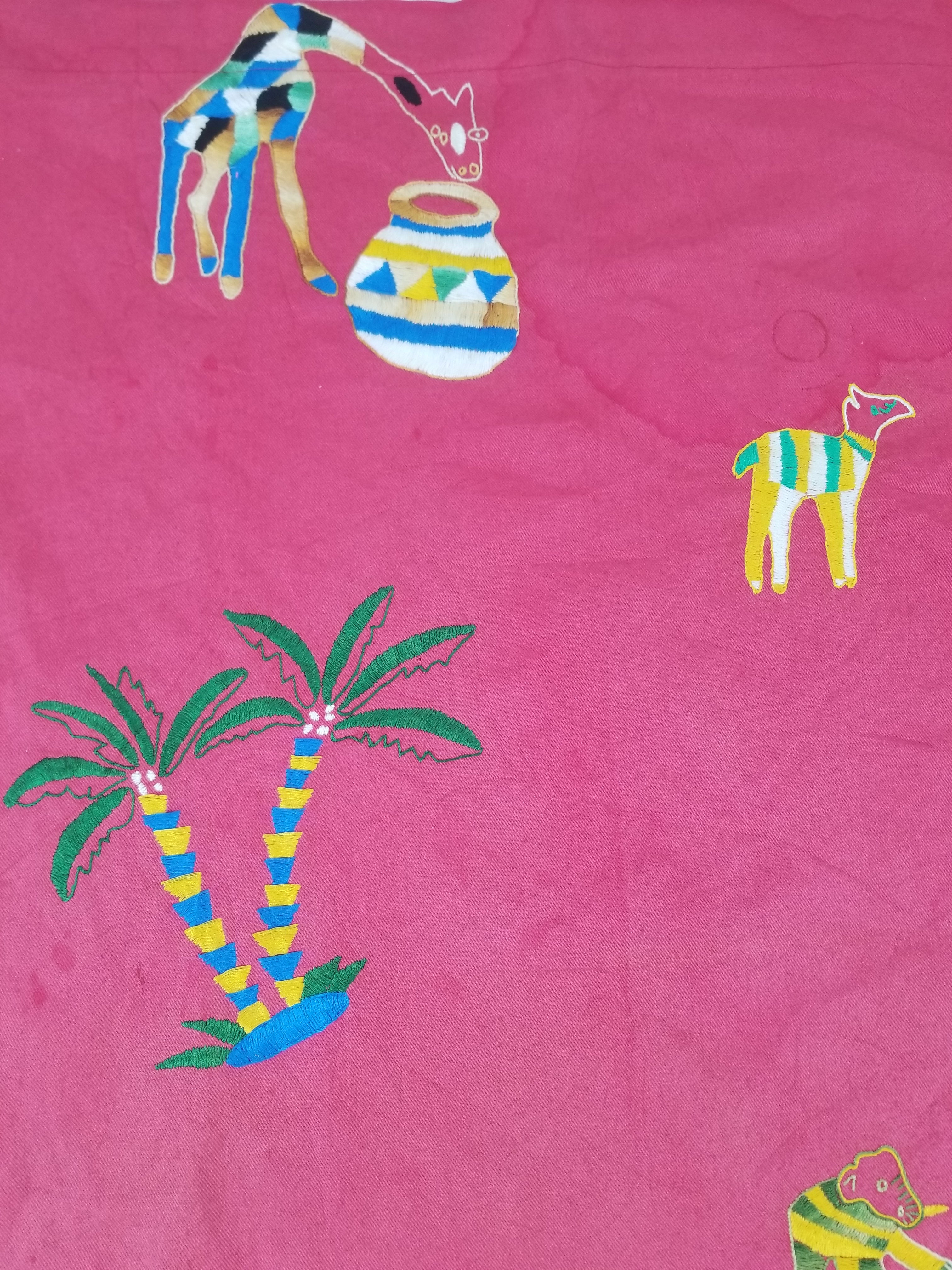 Vintage Traditional African Folk Embroidered Animals Motif Wall Hanging 149x97cm