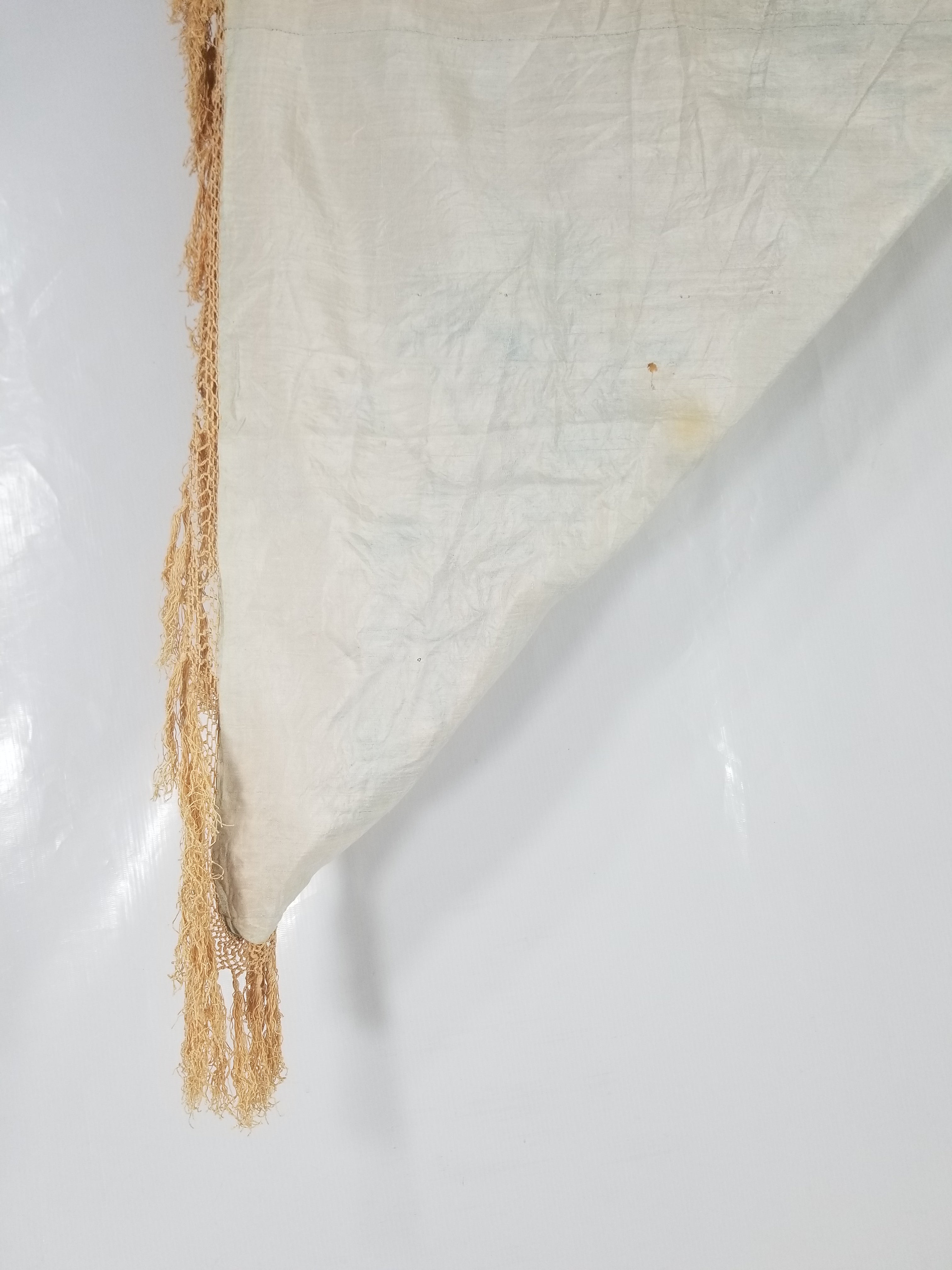 Vintage Chinese Hand Embroidered Floral & Bird Motif Silk Piano Shawl 125x123cm