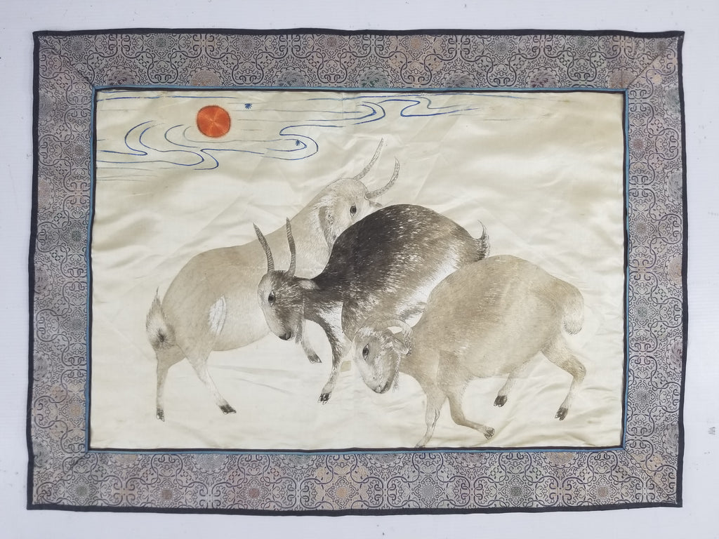 Vintage Chinese Silk Embroidered Sanyang Kaitai Theme Tapestry 69x51cm
