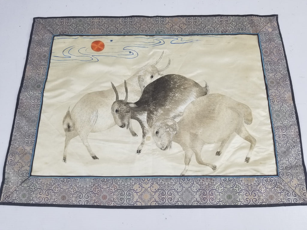 Vintage Chinese Silk Embroidered Sanyang Kaitai Theme Tapestry 69x51cm