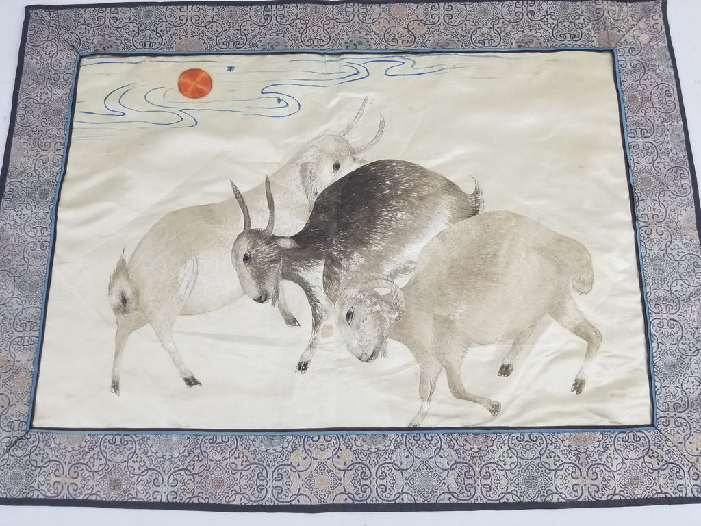 Vintage Chinese Silk Embroidered Sanyang Kaitai Theme Tapestry 69x51cm