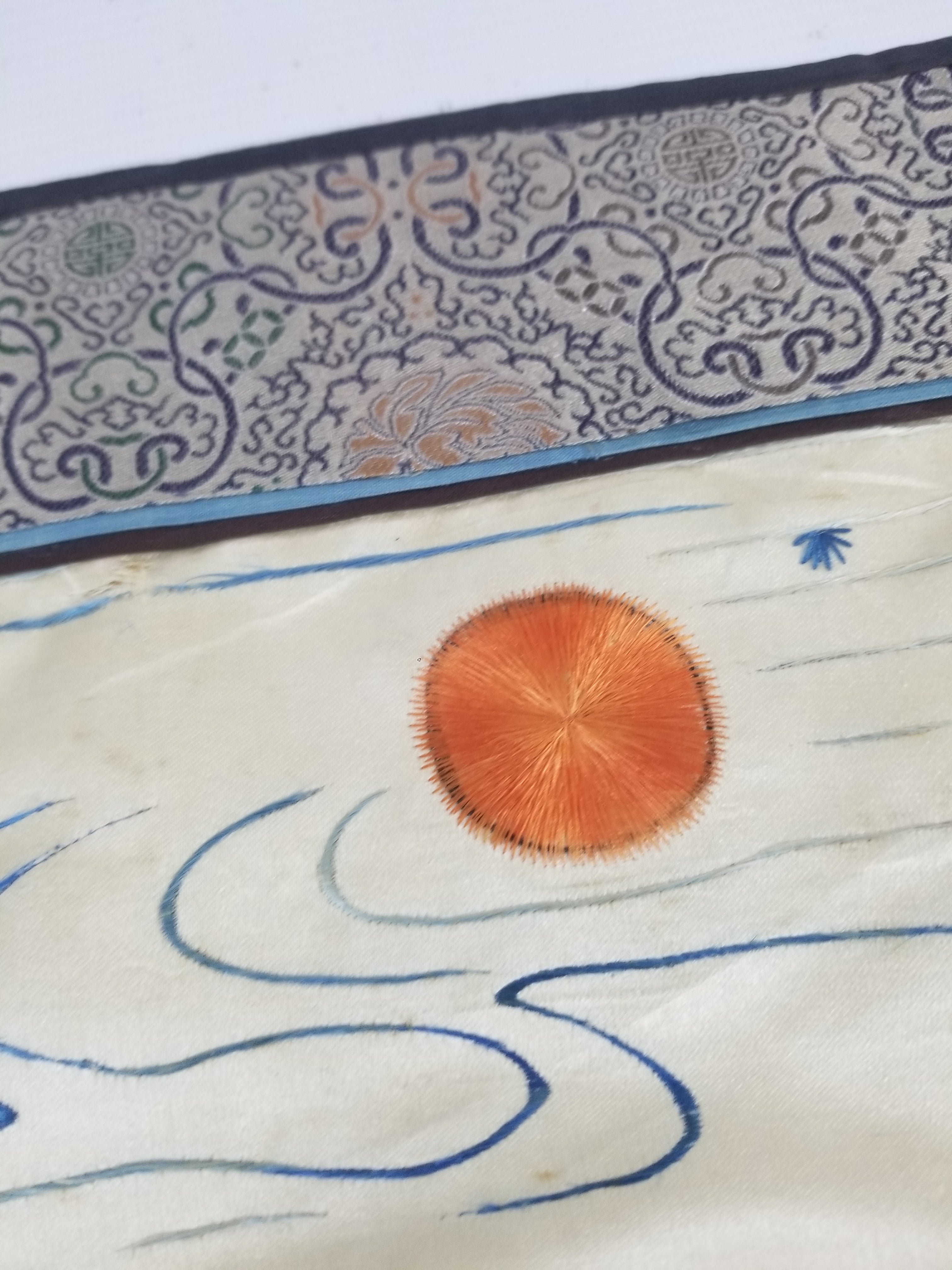 Vintage Chinese Silk Embroidered Sanyang Kaitai Theme Tapestry 69x51cm
