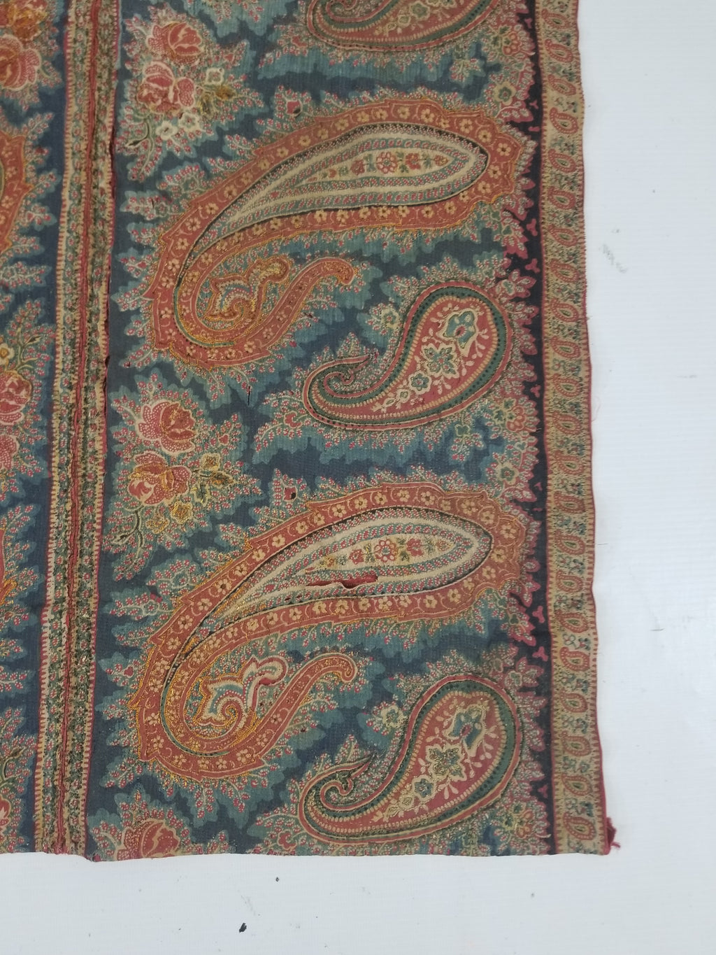Vintage French Kashmiri Inspired Paisley Woven Wool Textile 106x55cm