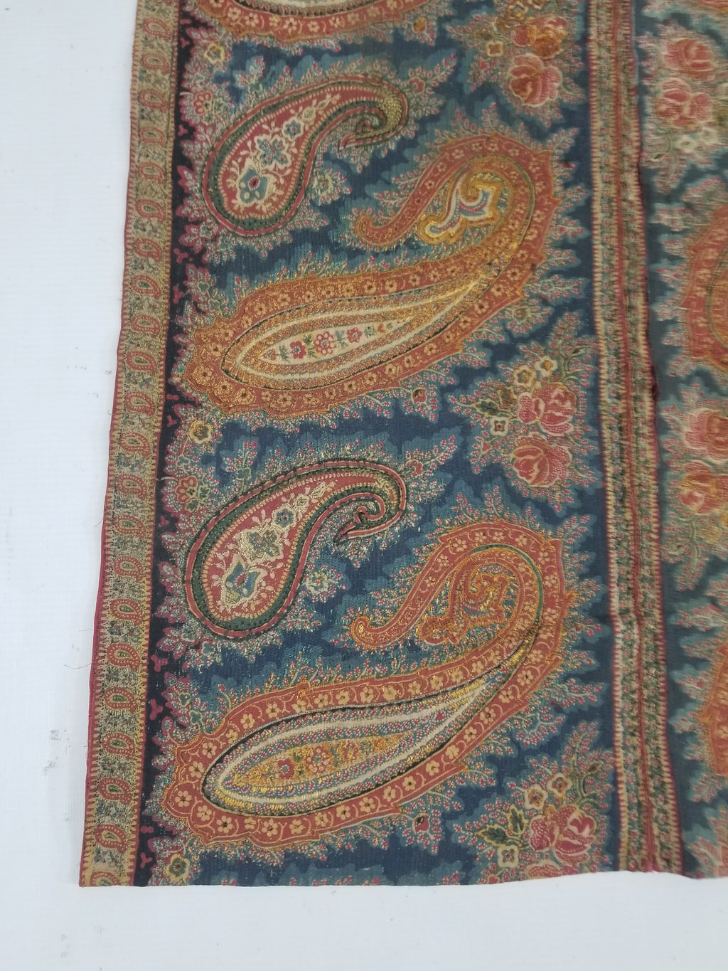Vintage French Kashmiri Inspired Paisley Woven Wool Textile 106x55cm