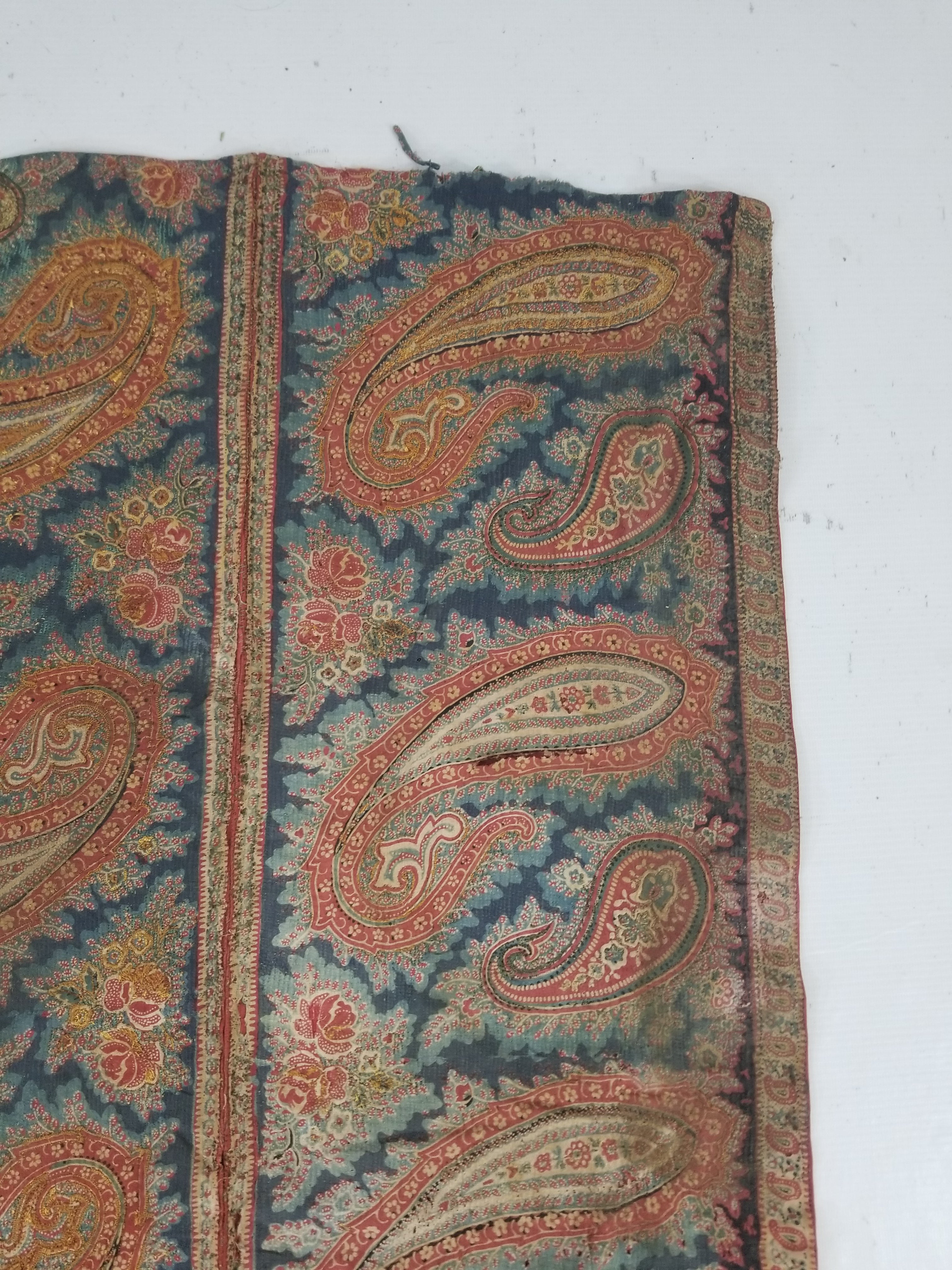 Vintage French Kashmiri Inspired Paisley Woven Wool Textile 106x55cm