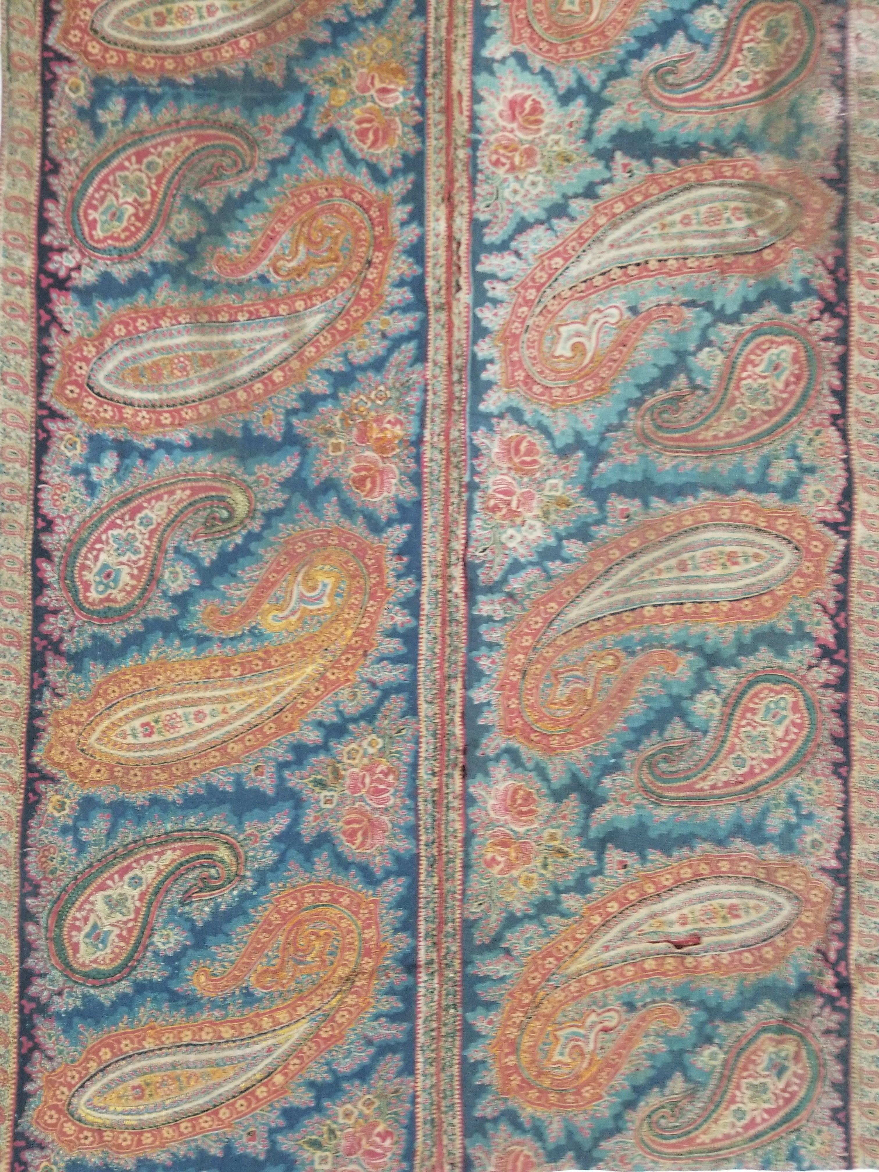 Vintage French Kashmiri Inspired Paisley Woven Wool Textile 106x55cm