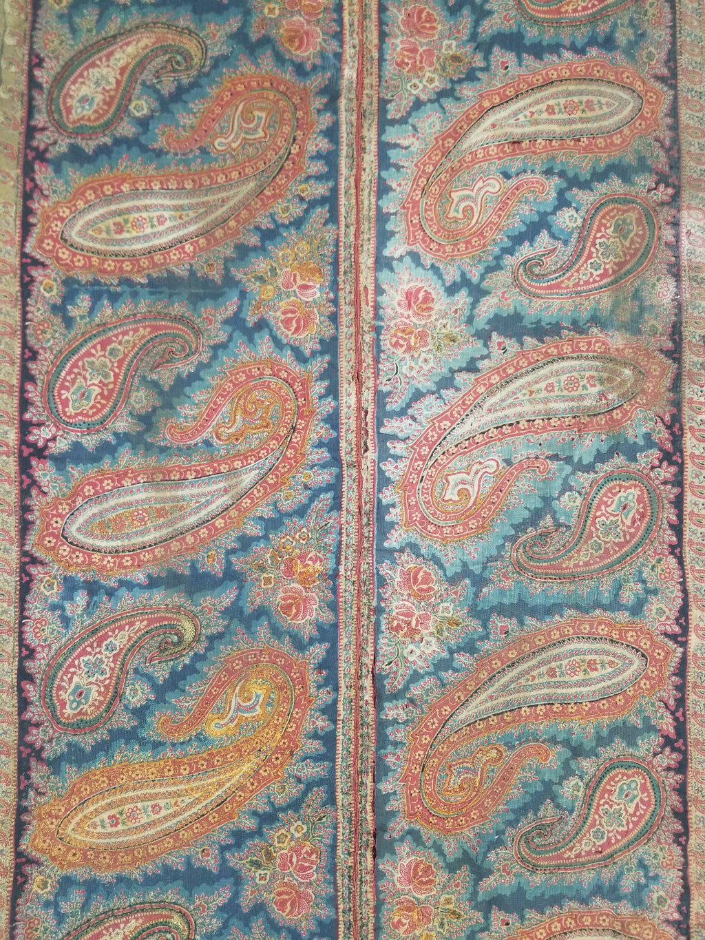 Vintage French Kashmiri Inspired Paisley Woven Wool Textile 106x55cm