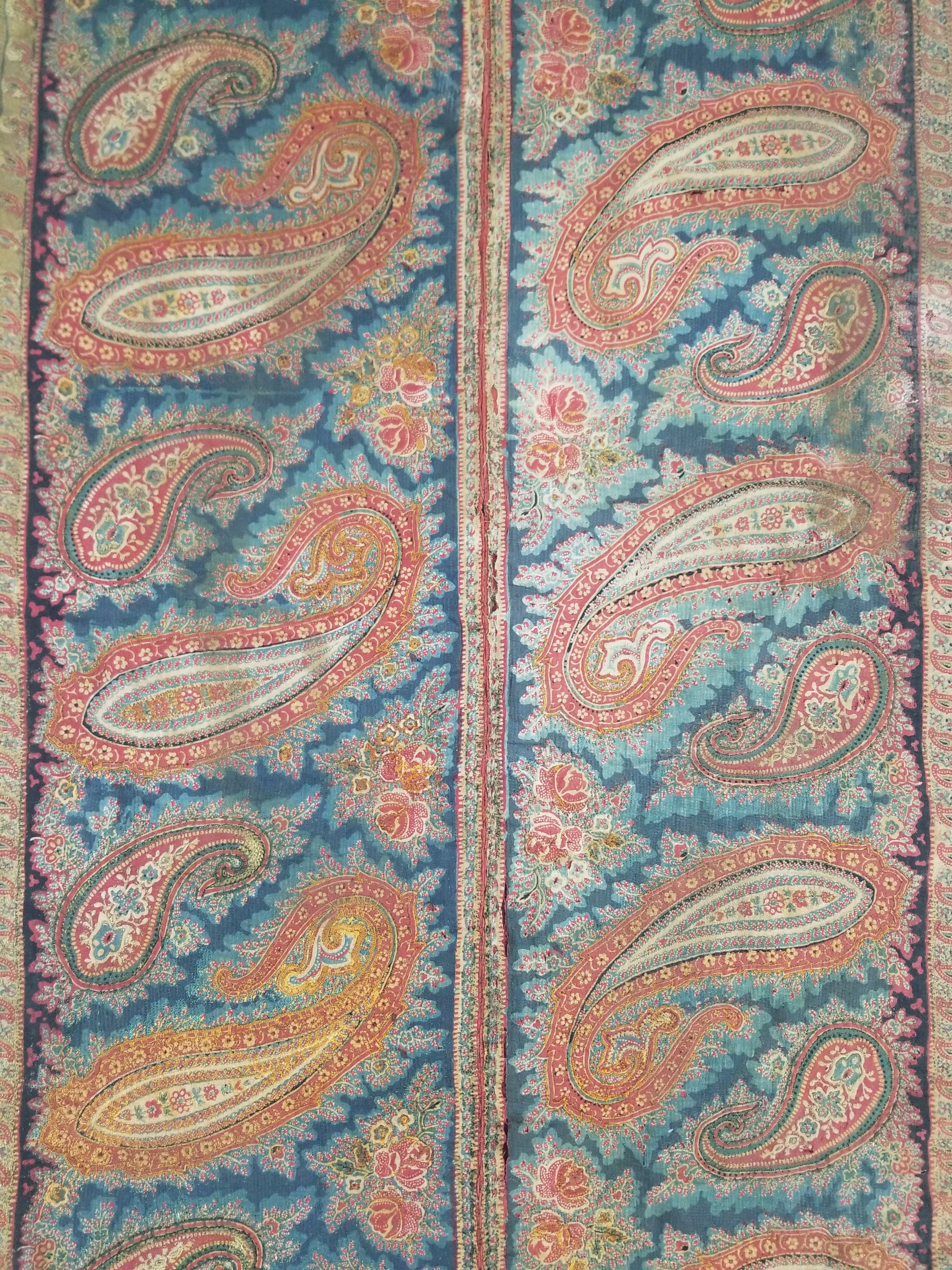 Vintage French Kashmiri Inspired Paisley Woven Wool Textile 106x55cm