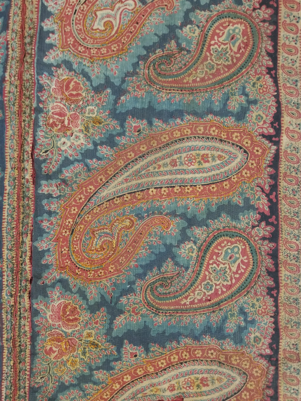 Vintage French Kashmiri Inspired Paisley Woven Wool Textile 106x55cm