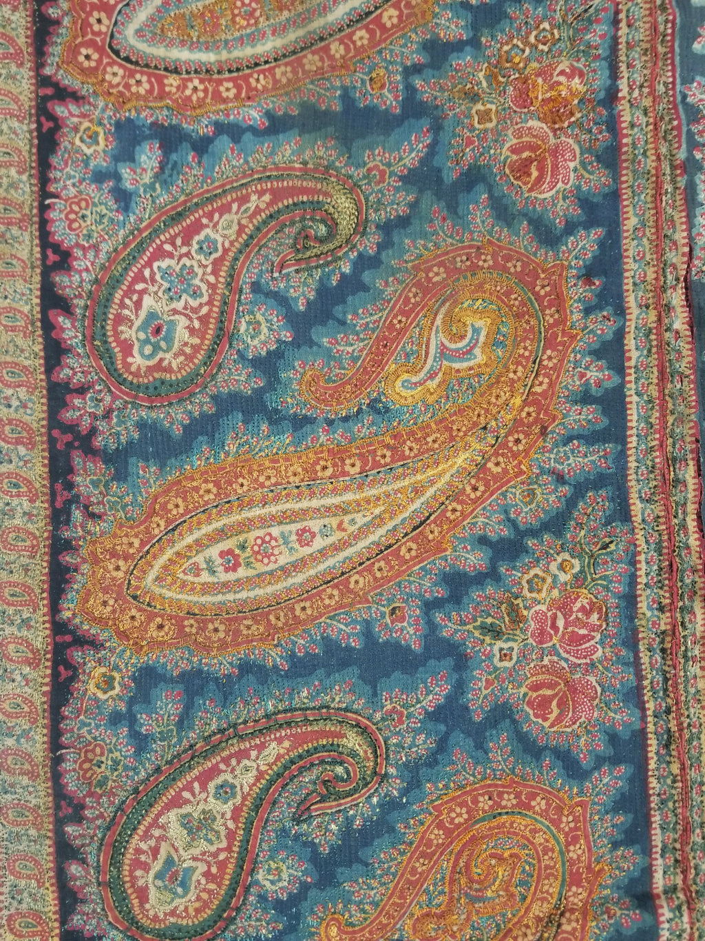 Vintage French Kashmiri Inspired Paisley Woven Wool Textile 106x55cm